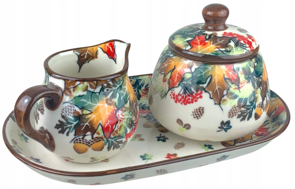 Sada Mliečnik, Cukornica a Miska 23x14 Jeseň Originálna keramika Bol