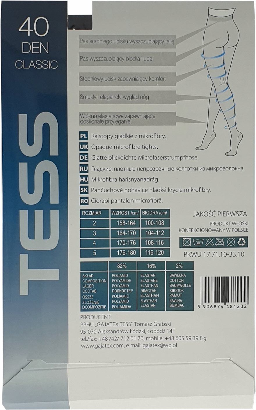 Rajstopy kryjące matowe bezmajtkowe MIKROFIBRA TESS 40 DEN kolor Szary r2 Kod producenta M40 SZARY 2