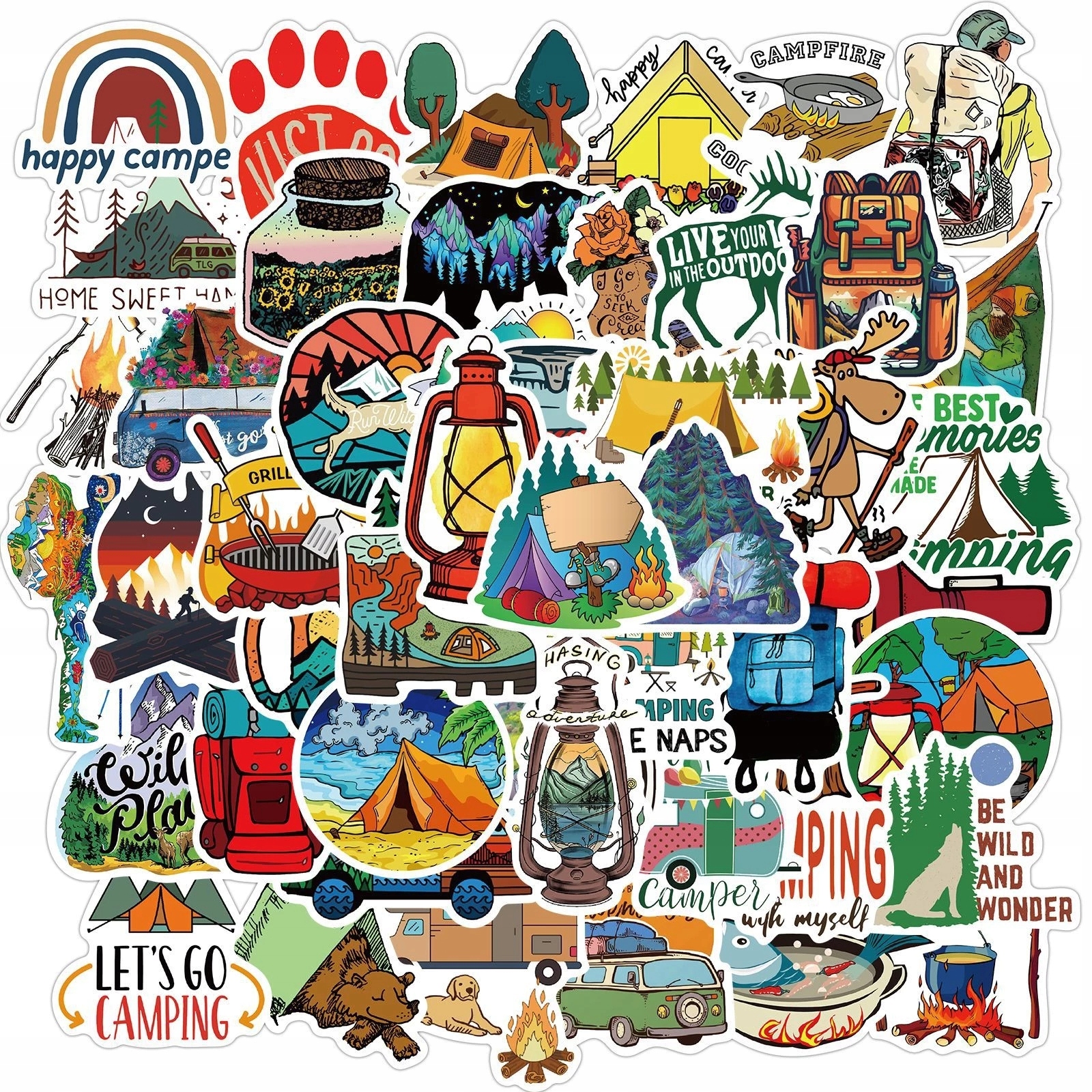 Camping MIX Naklejki Wodoodporne Wlepki 50 szt