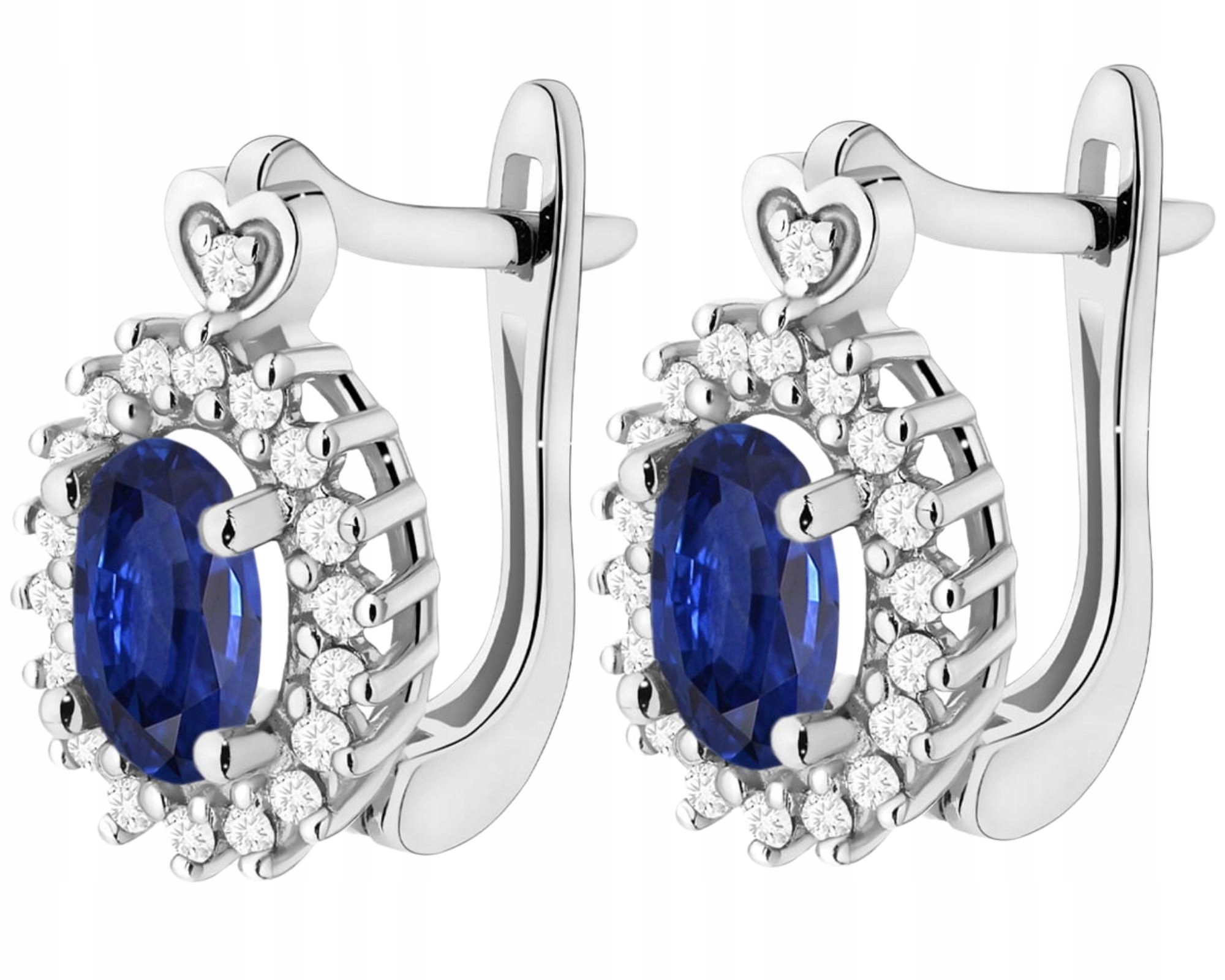 Náušnice z bílého zlata se safíry, brilianty, diamanty, Gravírování Ryzost 585