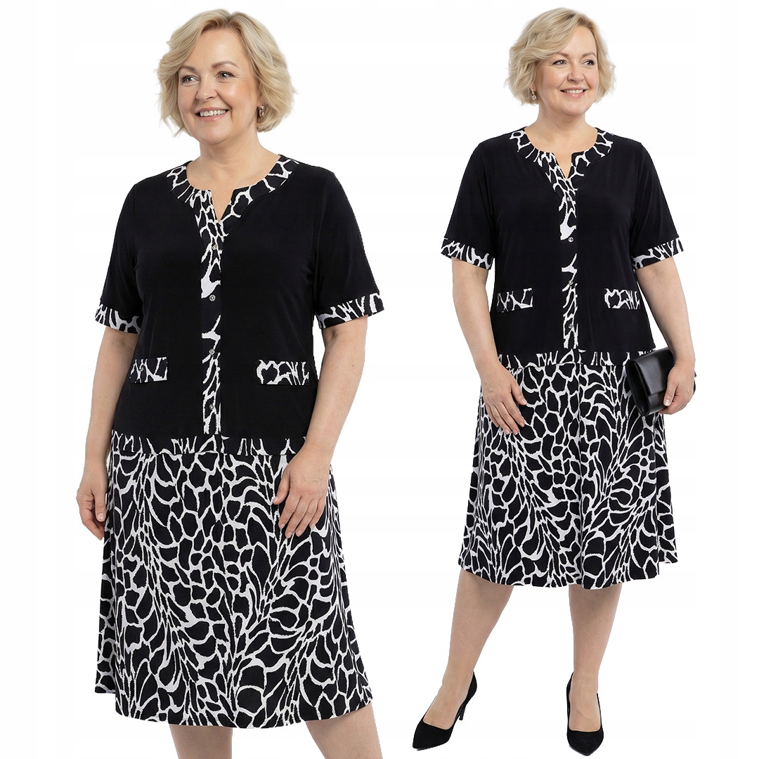 Černá šaty s bílo-černými vzory plus size velikost 60/62