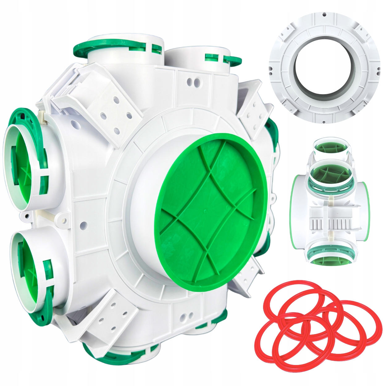 Průchozí Rozvaděč Rozdělovač Rekuperace 200/160 mm 8x90mm