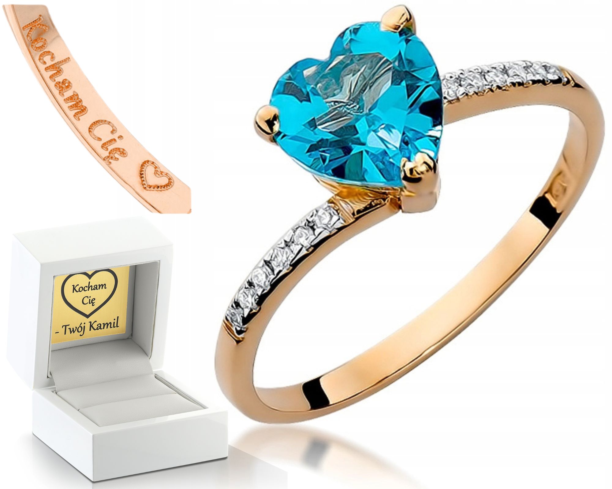 Prstýnek Z Růžového Zlata Topaz A Brilianty 585