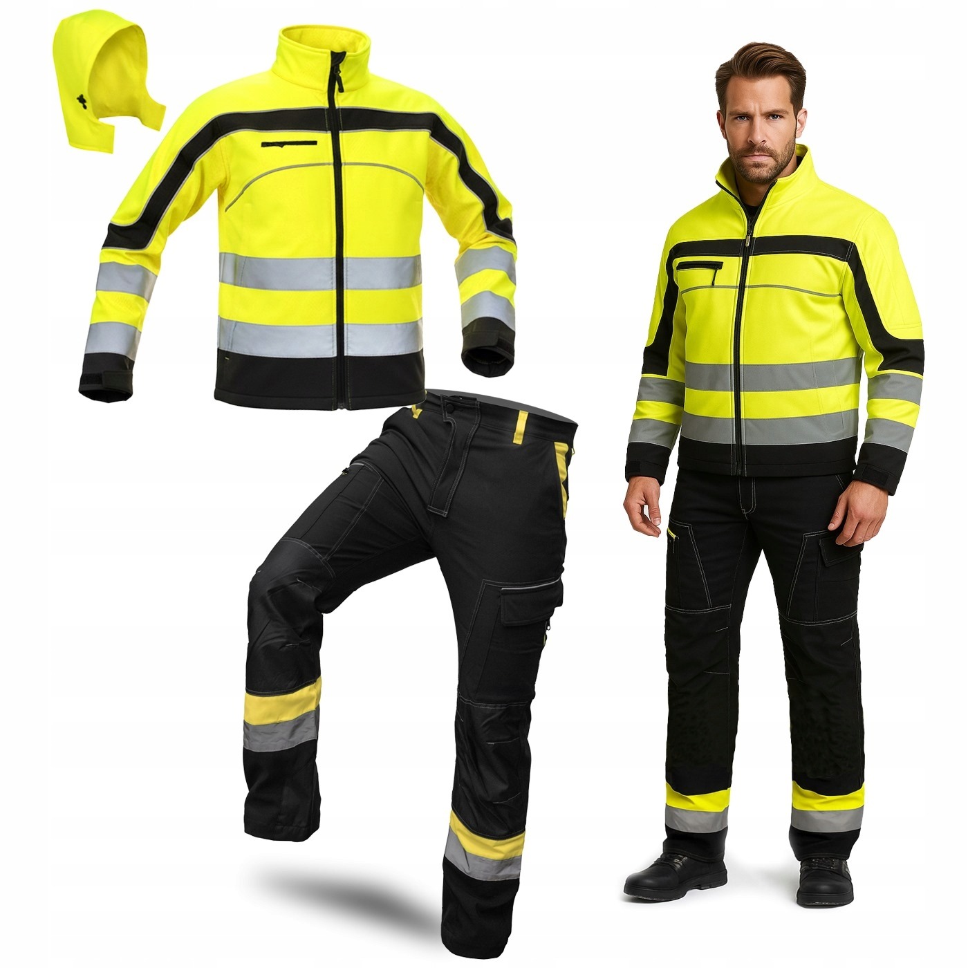 Pracovní Oblečení Pánská Softshellová Pracovní Bunda zimní S Kapucí Kalhoty