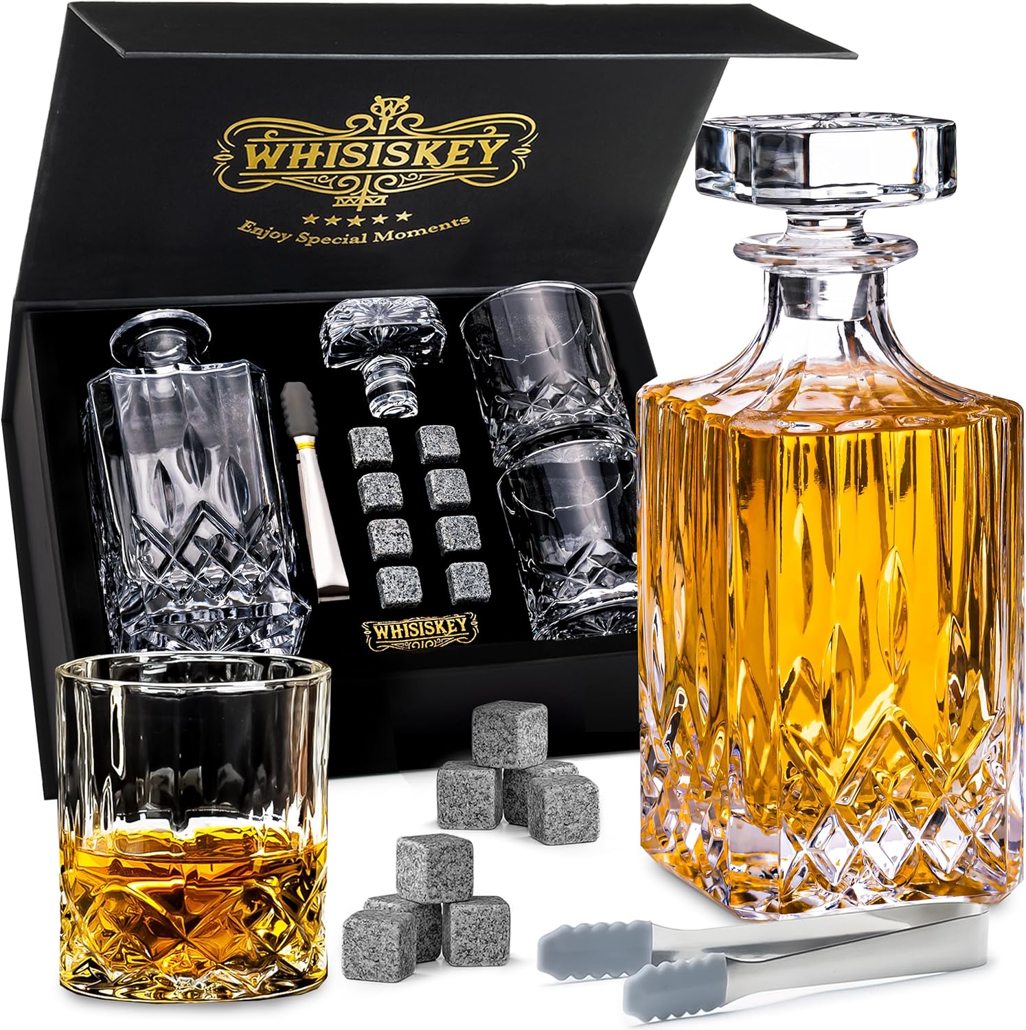Klasická Karafa Na Whisky 700 ML 2 Sklenice 8 Dárkových Kamenů