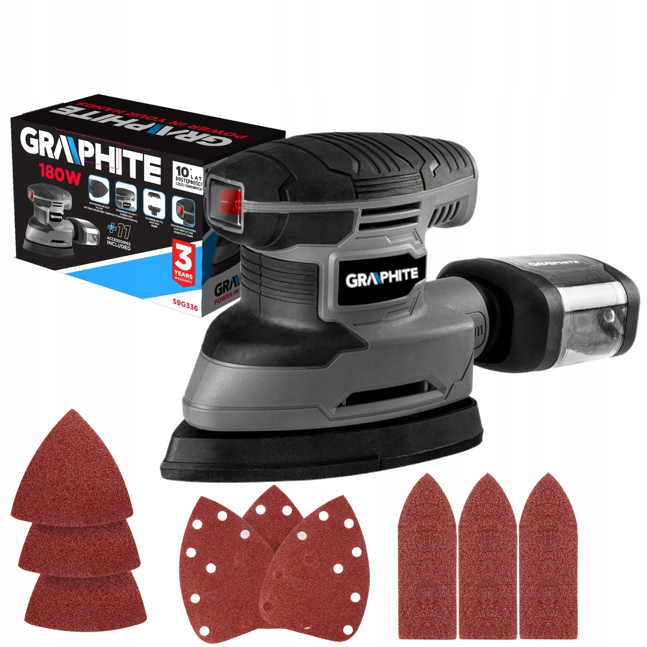 GRAPHITE SZLIFIERKA OSCYLACYJNA DELTA 180W 3 STOPY + PAPIER ŚCIERNY 59G336