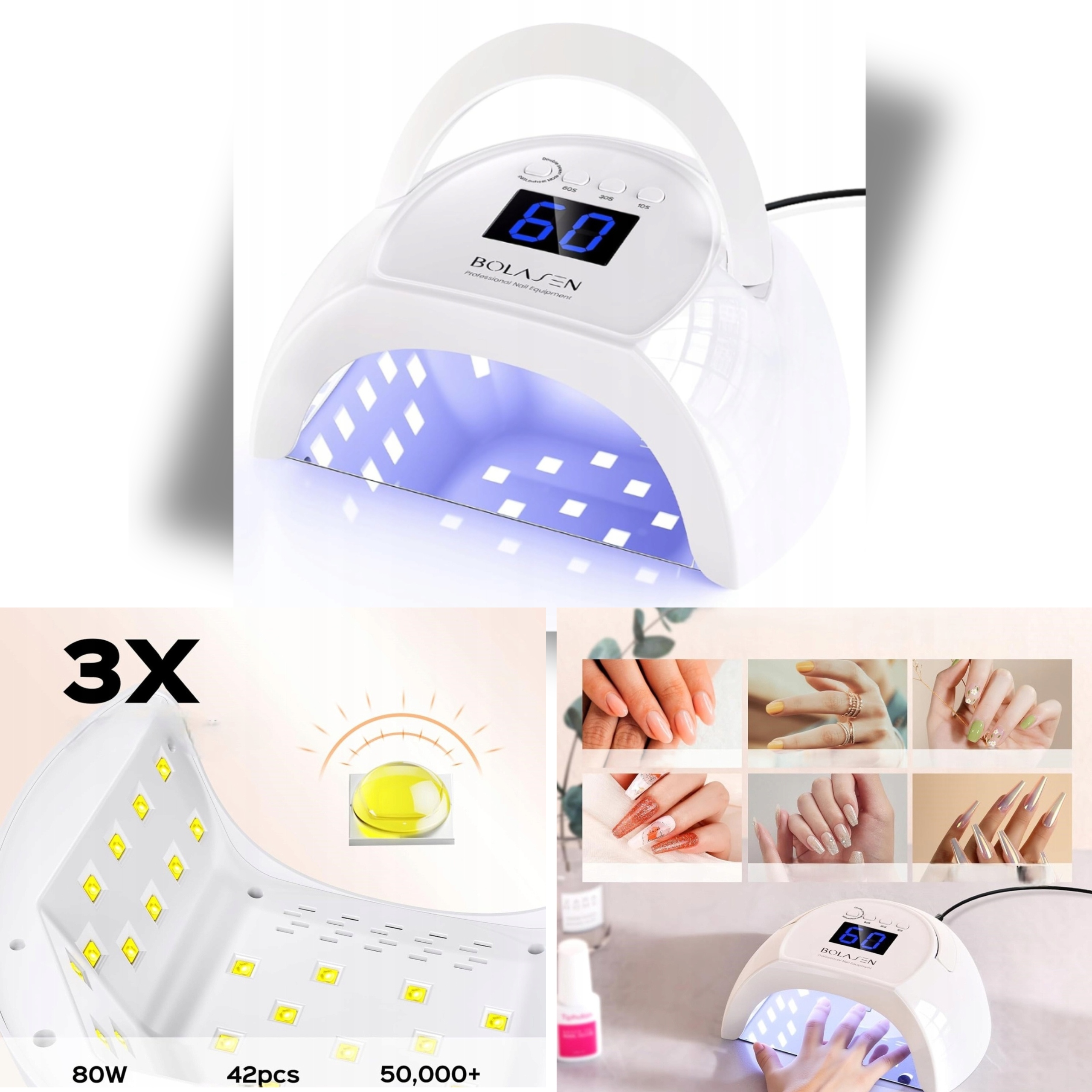 Lampa Do Paznokci Uv Led Do Hybrydy Żele Lustrzane Dno Manicure Bolasen