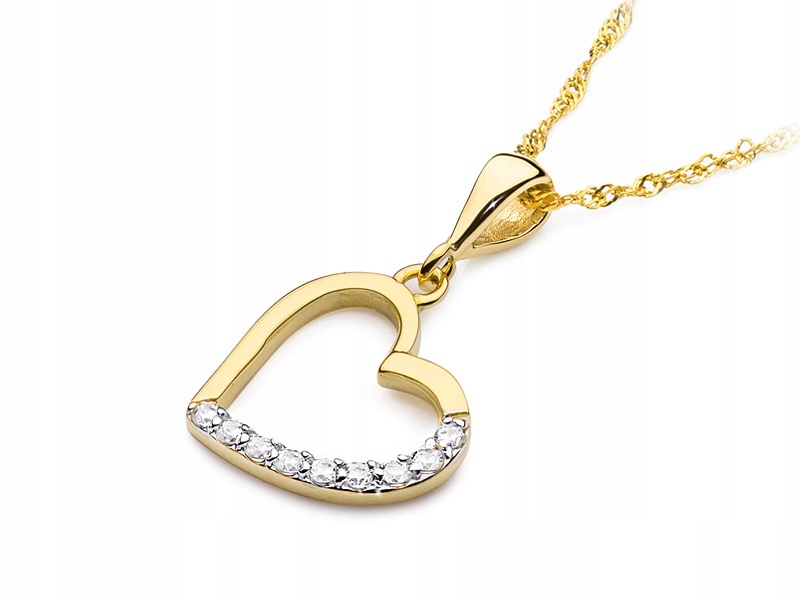 Zlatý přívěsek 585 srdce rámeček brilianty přívěsek na řetízek 14k módní