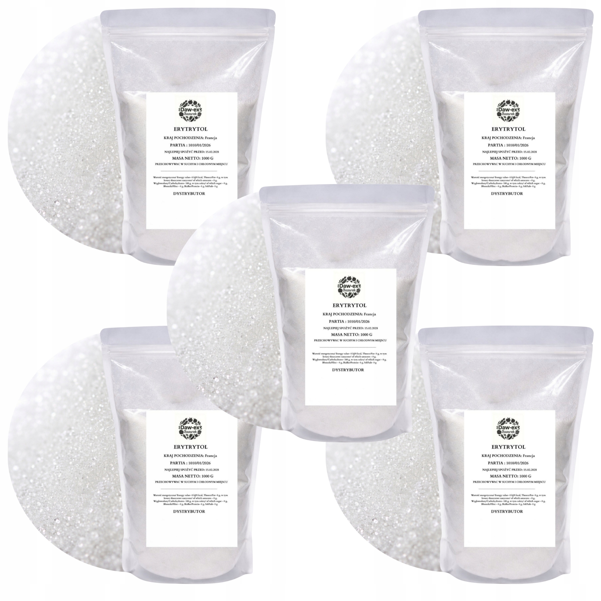 Erytrytol Daw-ex 5 Kg (5 x 1 kg) – Přírodní Sladidlo 0 Kcal – Do Diety