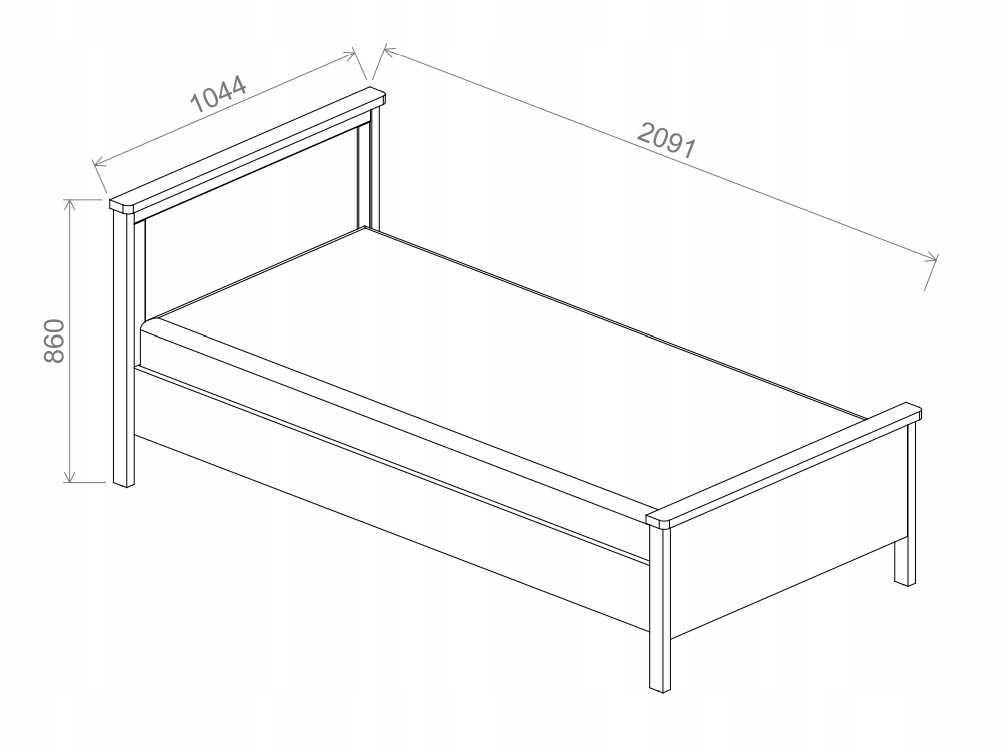 STORY Łóżko pojedyncze 90x200 z materacem Kolekcja STORY