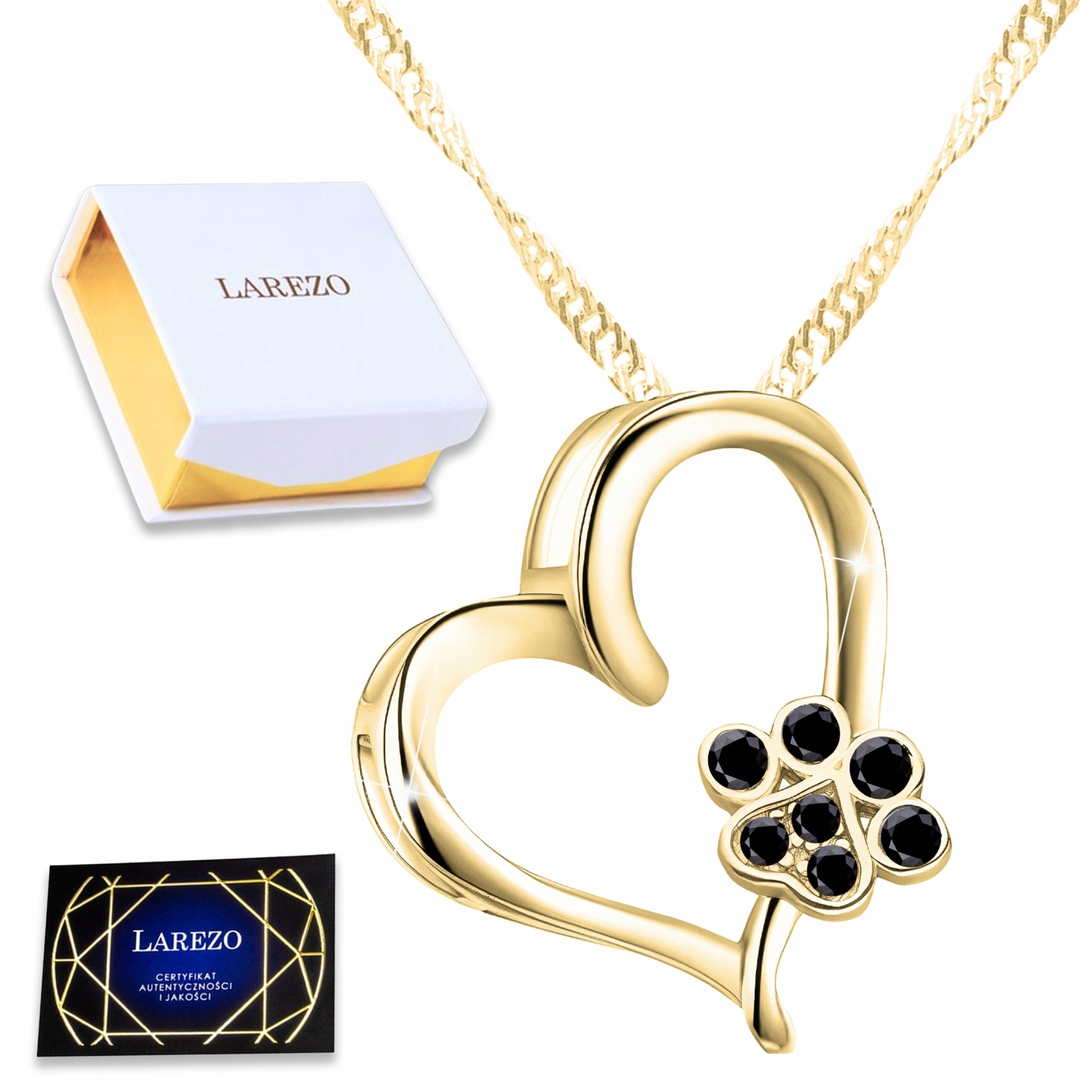 Zlatý náhrdelník Psí tlapka Kočičí tlapka Zirkony Pes Kočka Stříbro 925