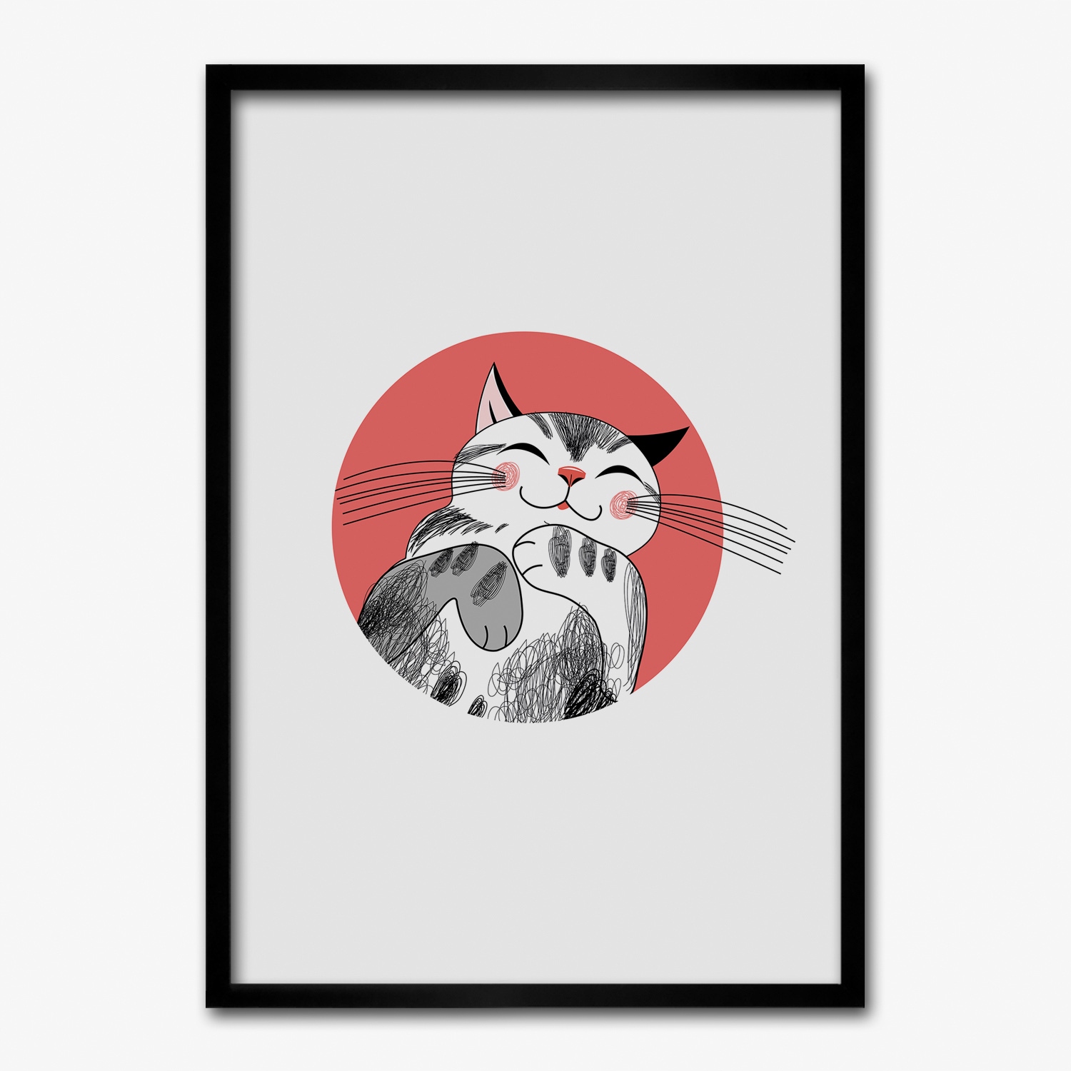 Obraz v ráme na stenu Mačka grafika radosť 50x70