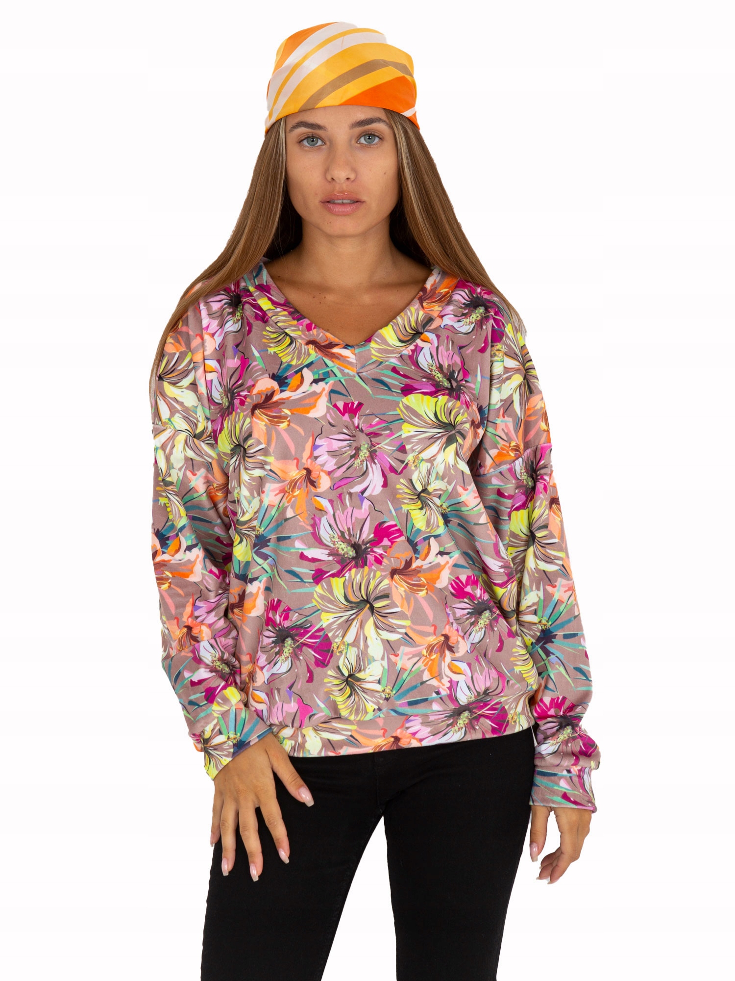 

Welurowa Bluzka Damska w kwiaty S/m