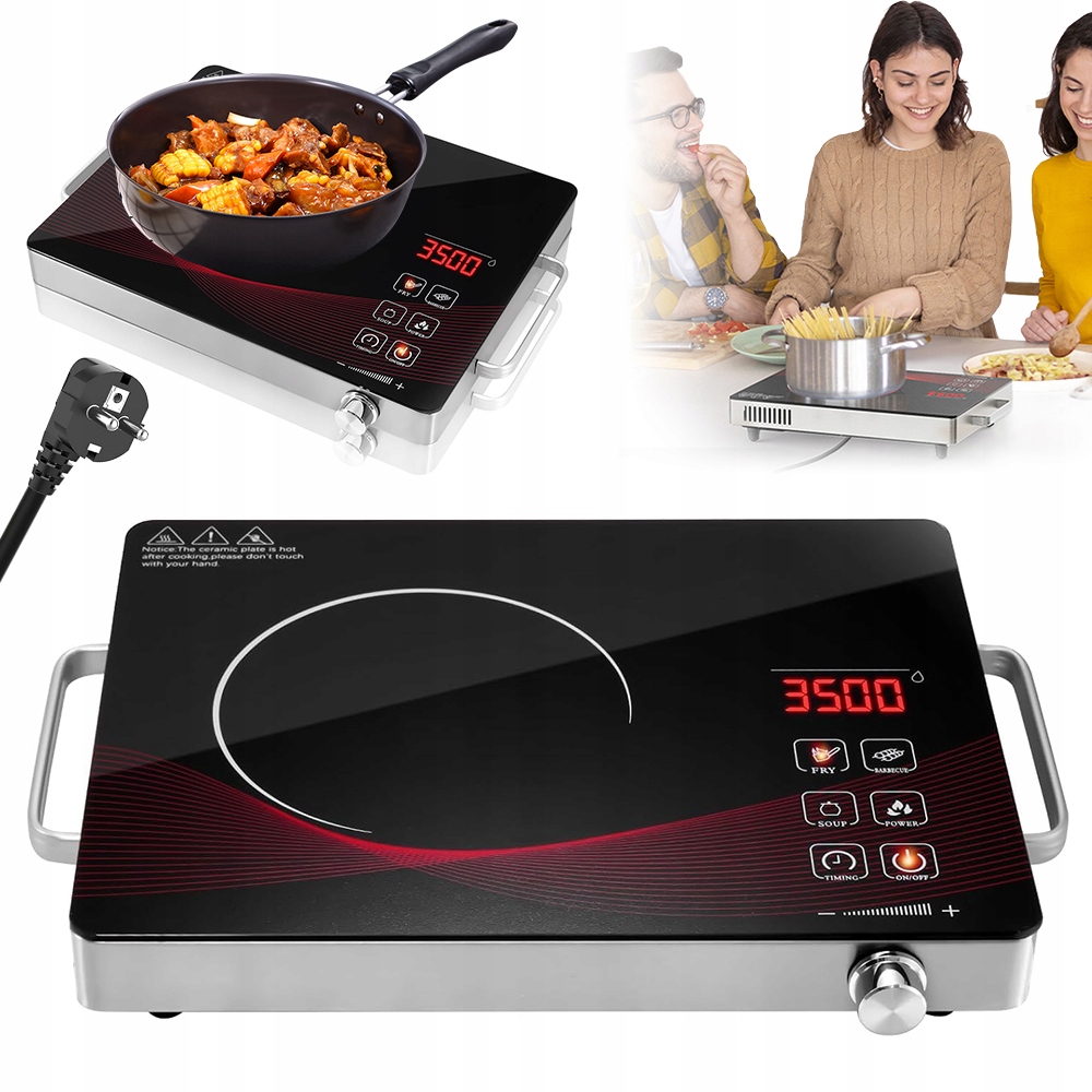 Kuchenka Indukcyjna Z Palnikiem Podczerwien Stal Nierdzewna 4 Funkcje