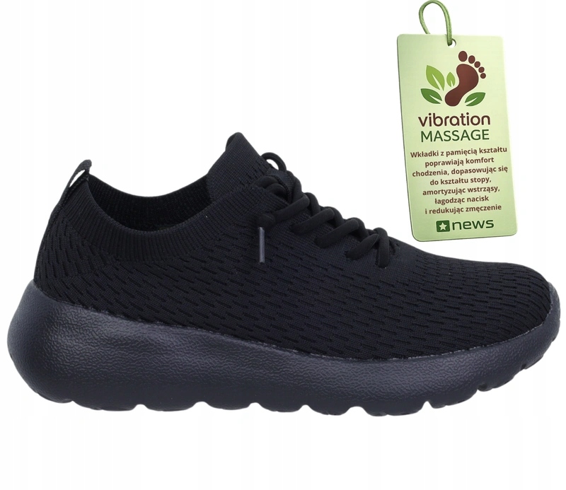 Czarne adidasy damskie z komfortową wkładką masującą stopy News