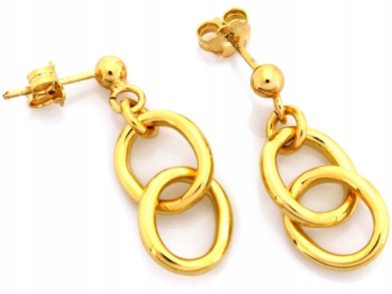 Stříbrné náušnice 925 závěsná dvě kolečka moderní vzor pozlacené šroubky