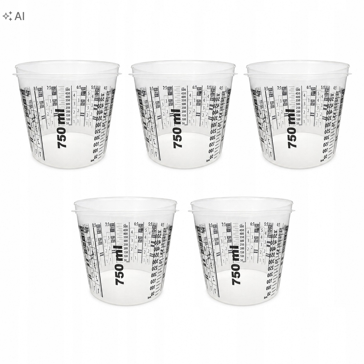 Kubki lakiernicze 750 ml 5 szt. z podziałką do mieszania farb