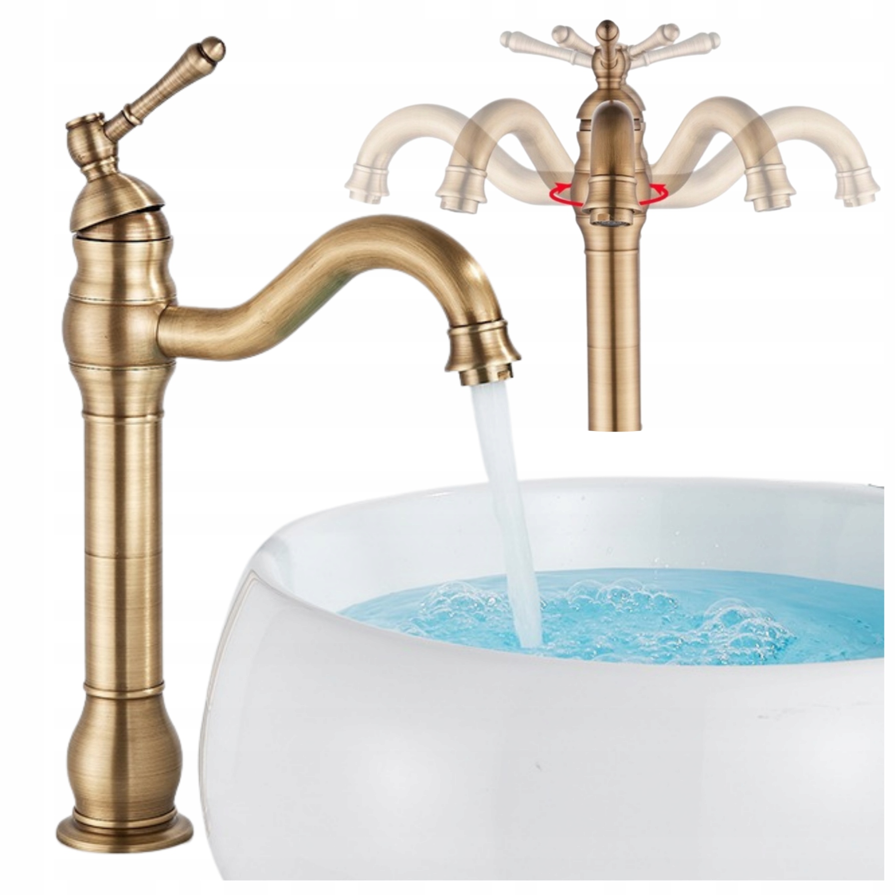 Umyvadlová Stojánková Baterie S Otočným Výtokem Na Desku, Vysoká Baterie Retro