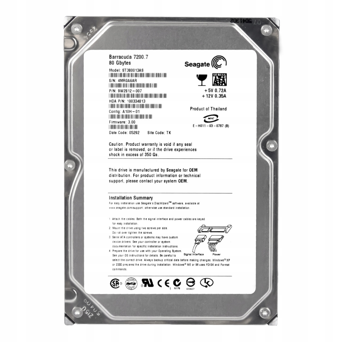 Seagate Barracuda 80GB 7.2K 8MB Sata 3.5'' ST380013AS