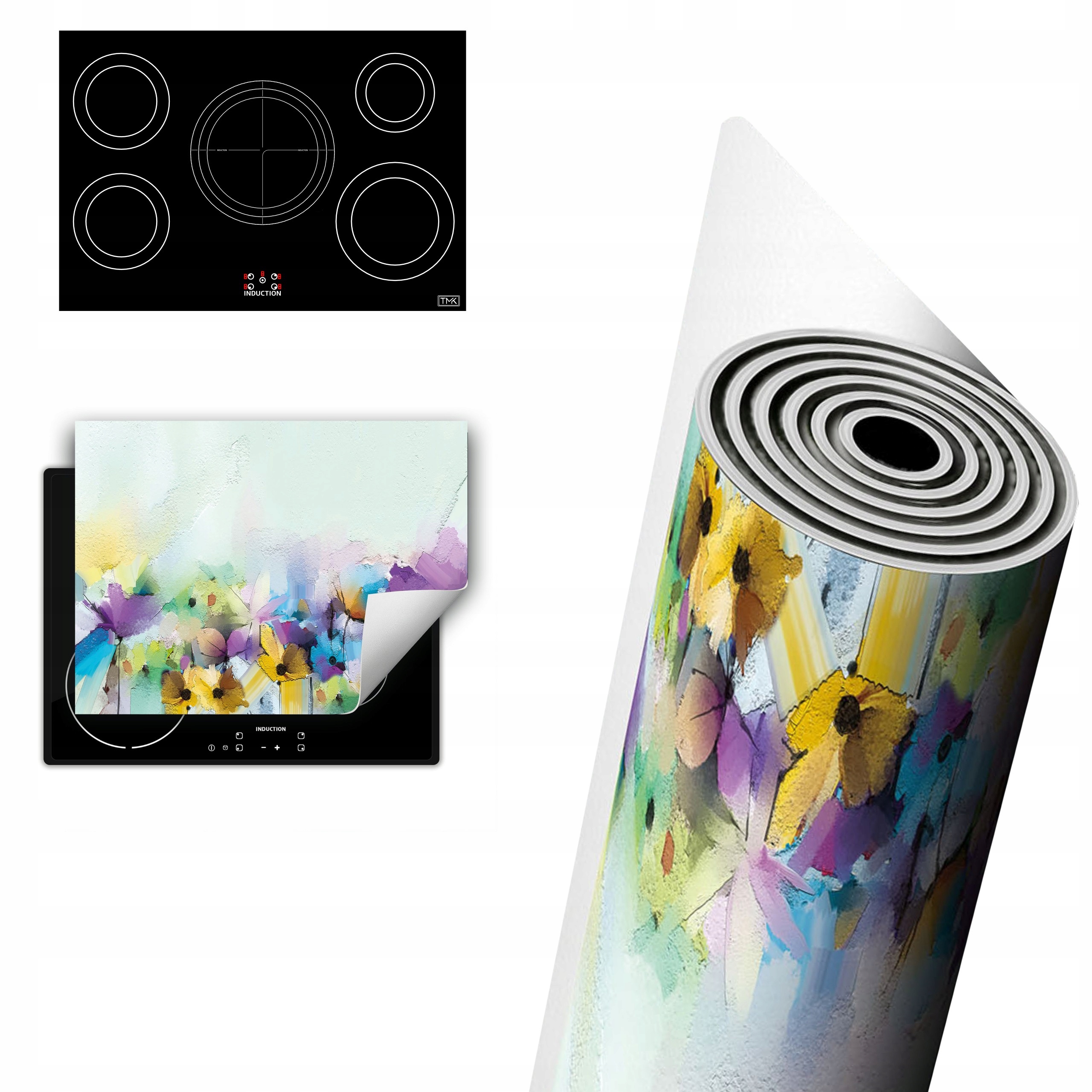 Vinylová Ochrana Na Indukci Deska 80x52 barevná květina