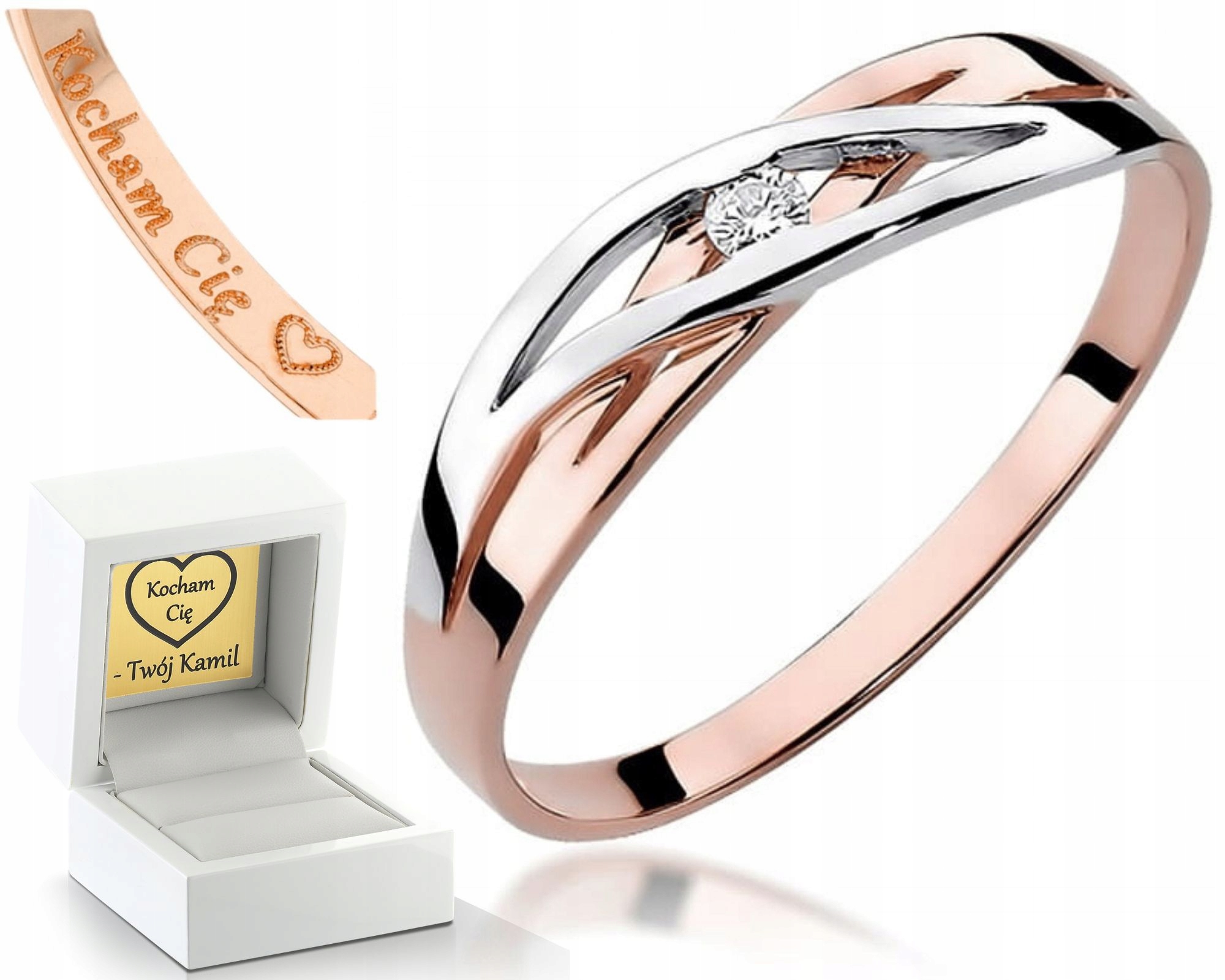 Růžové Zlato Prstýnek Diamant Gravírování Bonus 585 Dárek