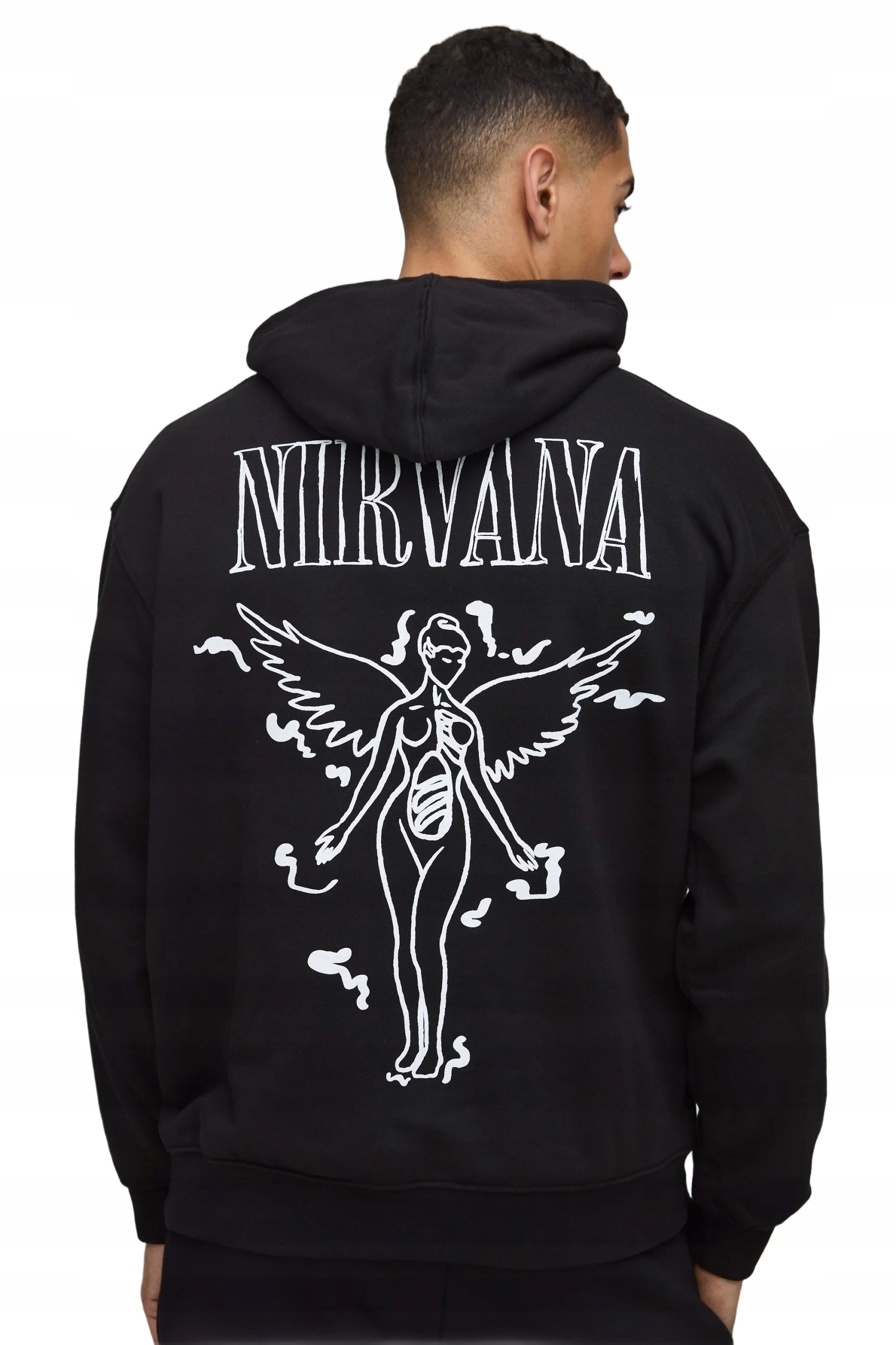 Boohooman Černá Pánská Mikina S Kapucí S Potiskem Nirvana M Z3A