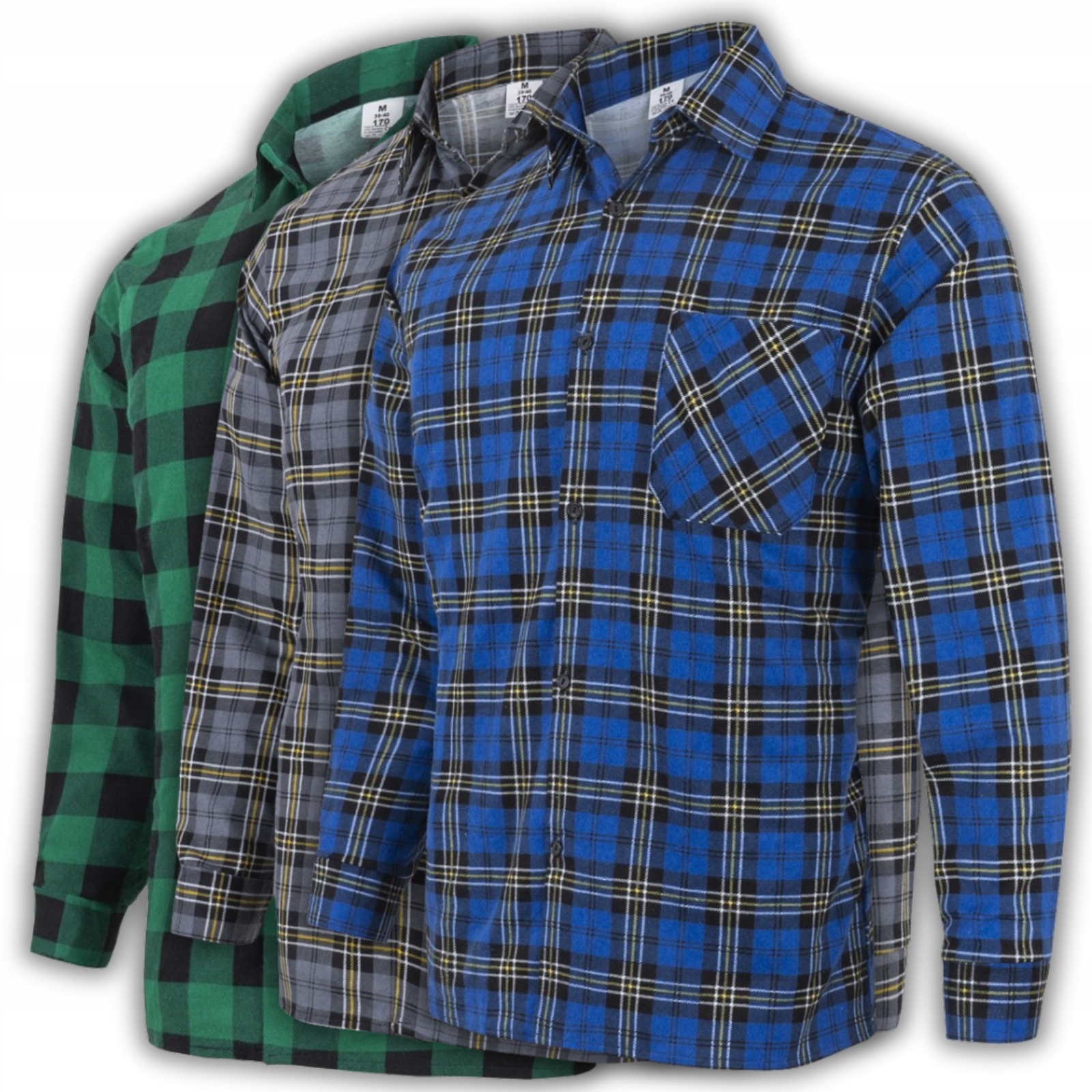 3x Pánská bavlněná flanelová košile s mřížkou, klasická, praktická