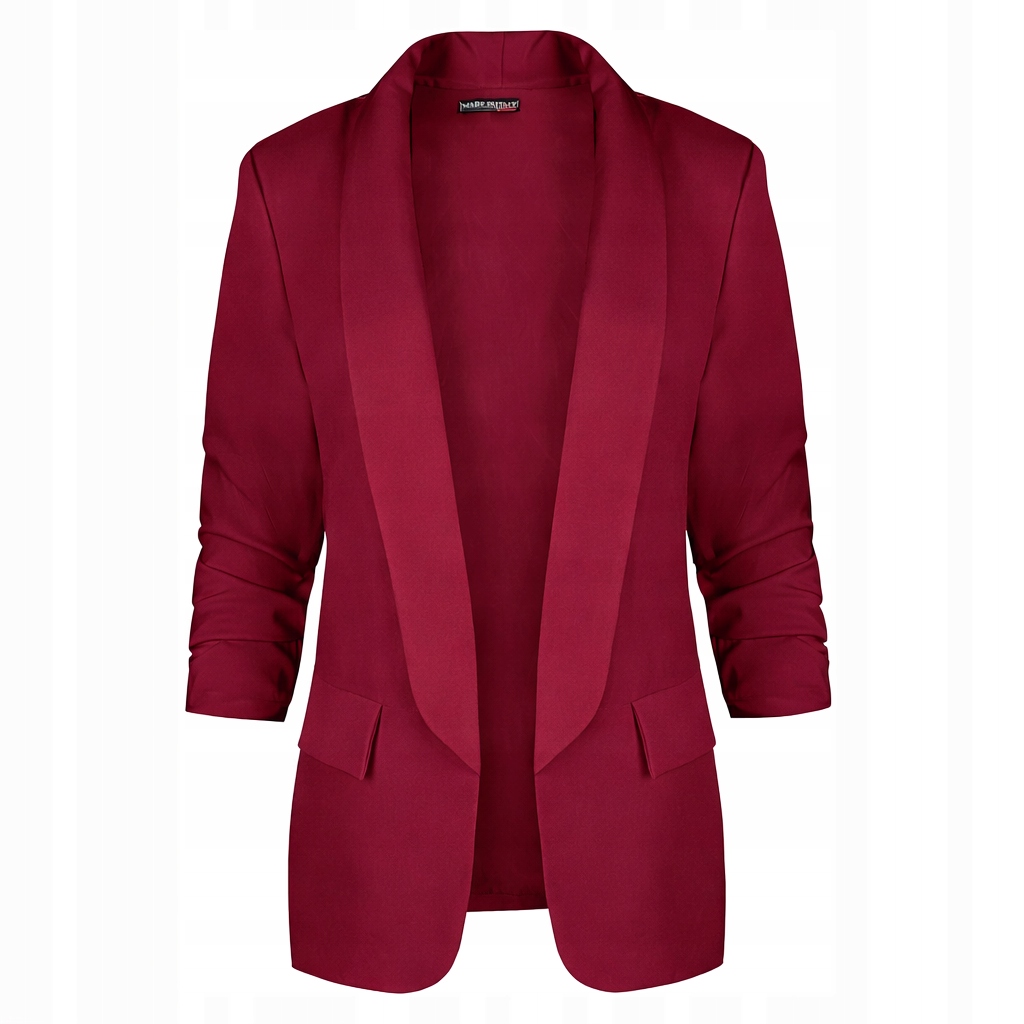 Marynarka Damska Drapowany Rękaw Żakiet Modna Duże Rozmiary Bordowy 42