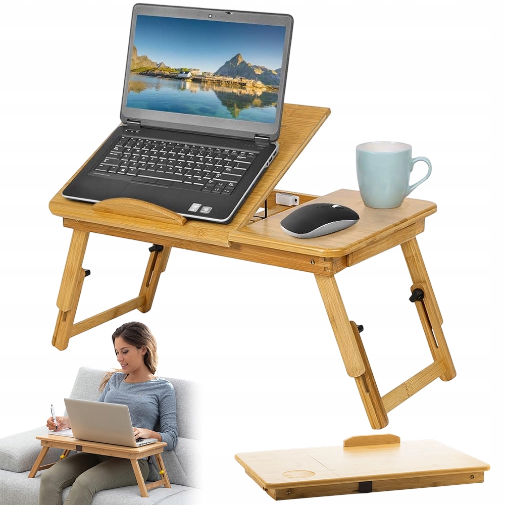 Lehký skládací stolek do postele na notebook s Šuplík na drobnosti