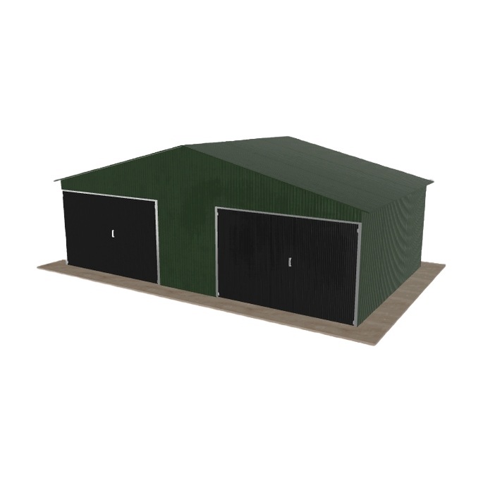 Plechová garáž 7.5x4.5 m dvoupolohová, dvouspádová, zelená