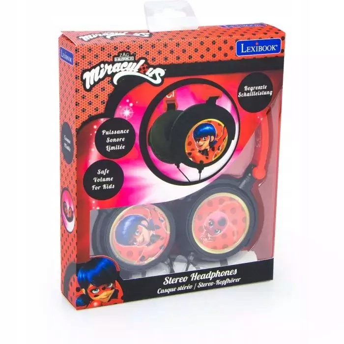 Skládací drátová sluchátka stereo sluchátka Miraculous s hlasitostí bezpečnou pro