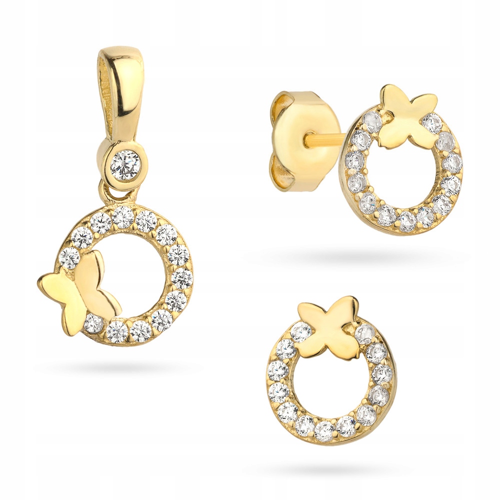 Zlatý Komplet 585 Náušnice a přívěsek Kolečka 14k