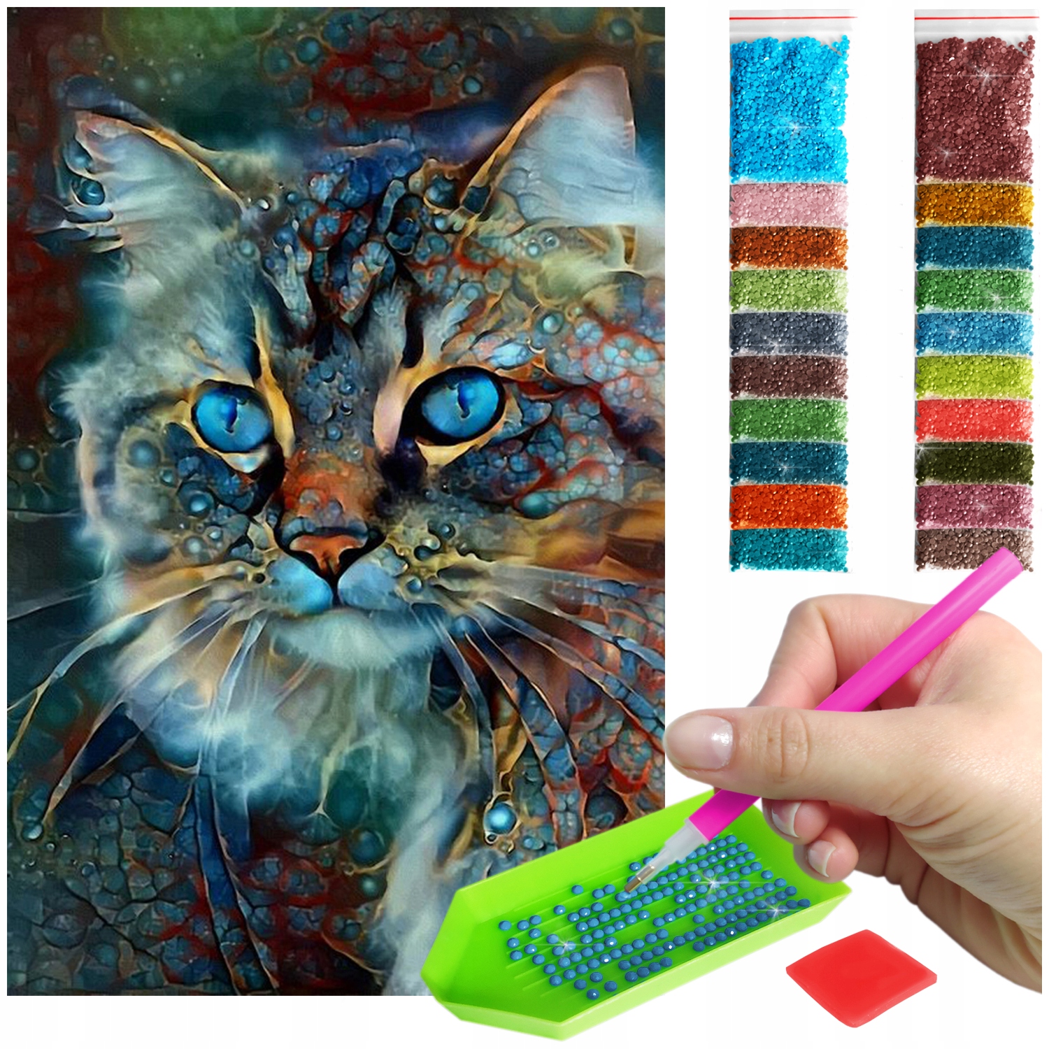 Kočka Výšivka Diamantový diamond painting mozaika 5D domácí zvířata 60x40cm