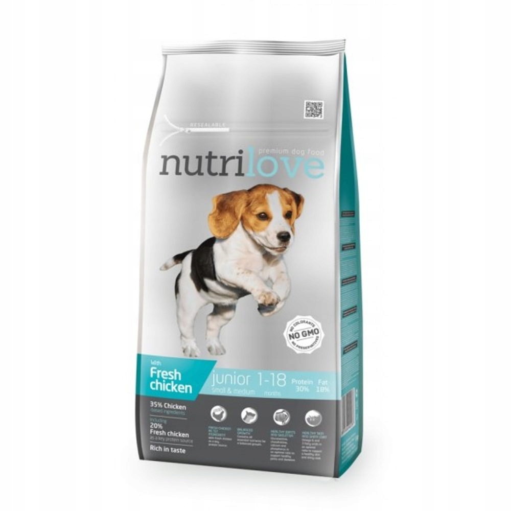 Nutrilove Granule pro psy Junior Small & Medium s čerstvým kuřecím 8kg