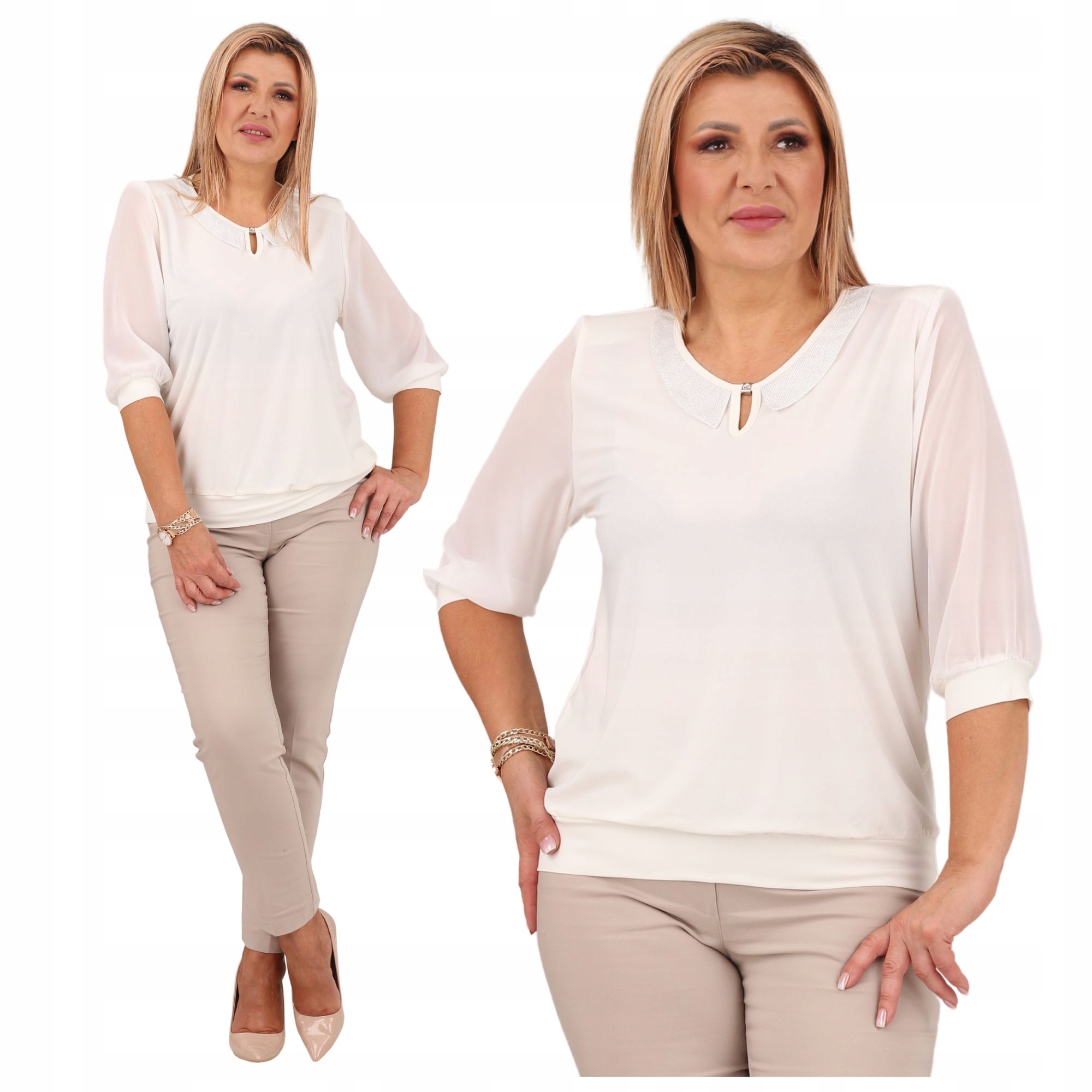 Wizytowa Bluzka Damska Z Kołnierzykiem Polski Producent Duże Rozmiary