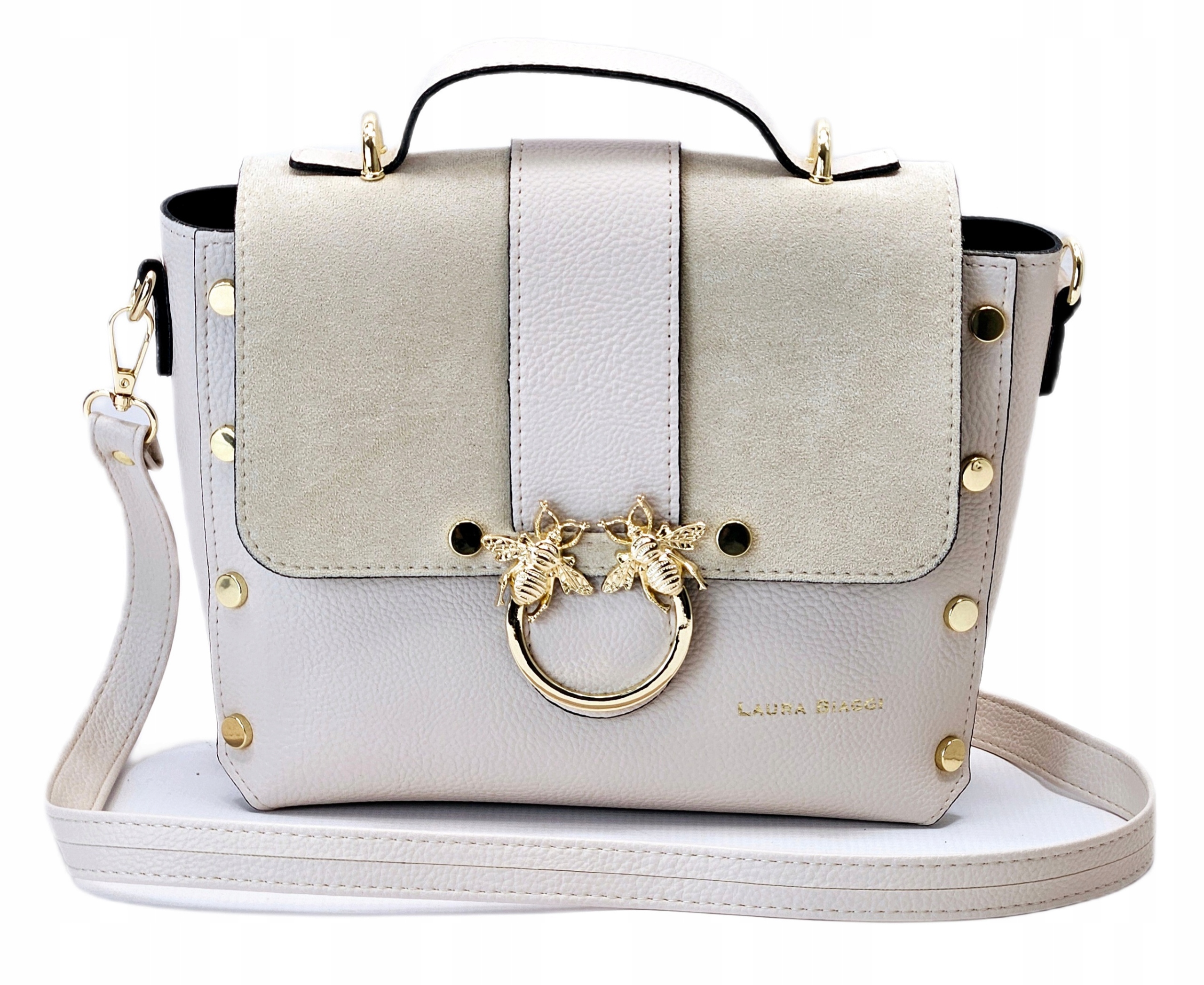 Laura Biaggi Polská Dámská Kabelka Přes Rameno Kufřík Béžová Semišová Kůže