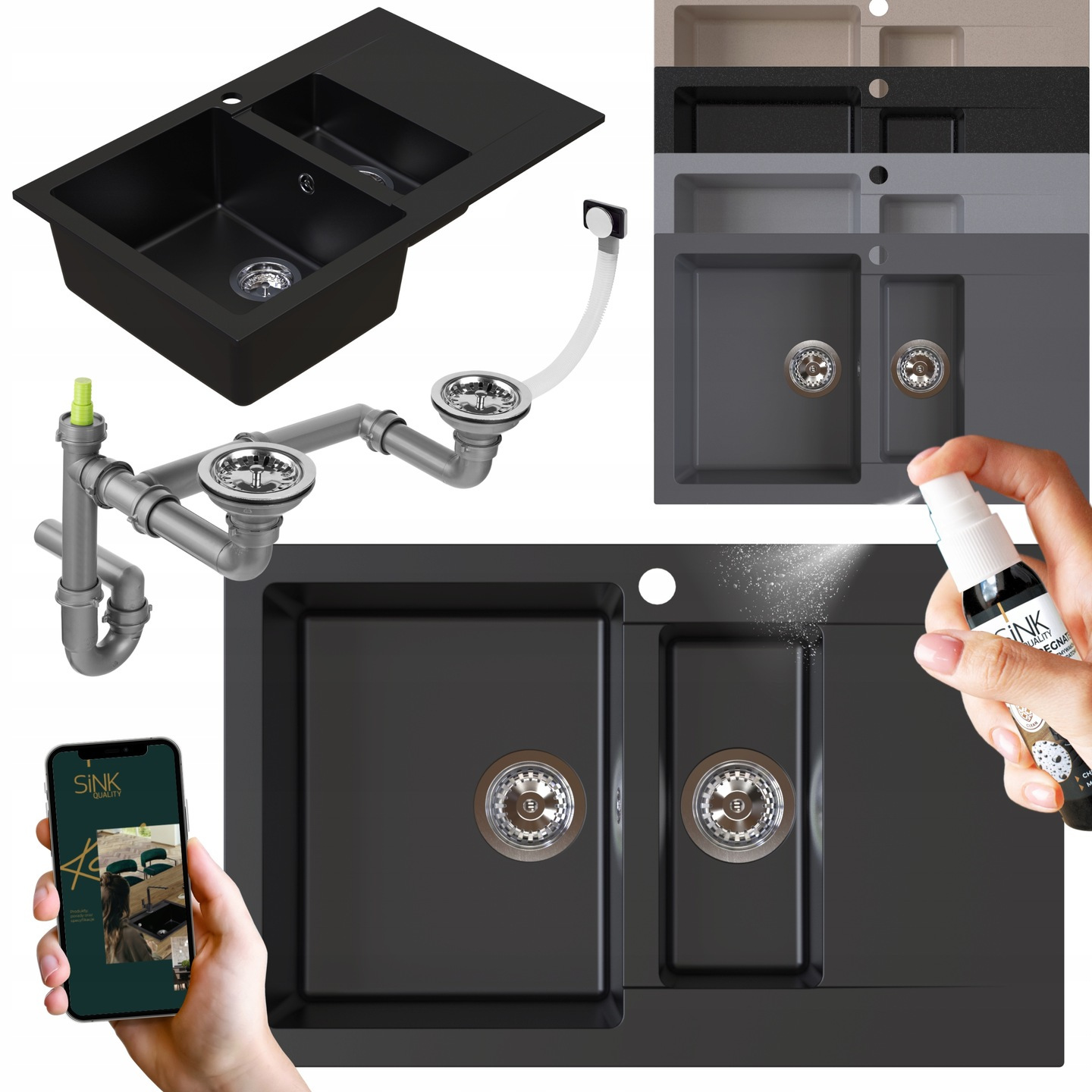 Granitový dřez půlkruhový s odkapávačem Sifon Impregnat Bonus