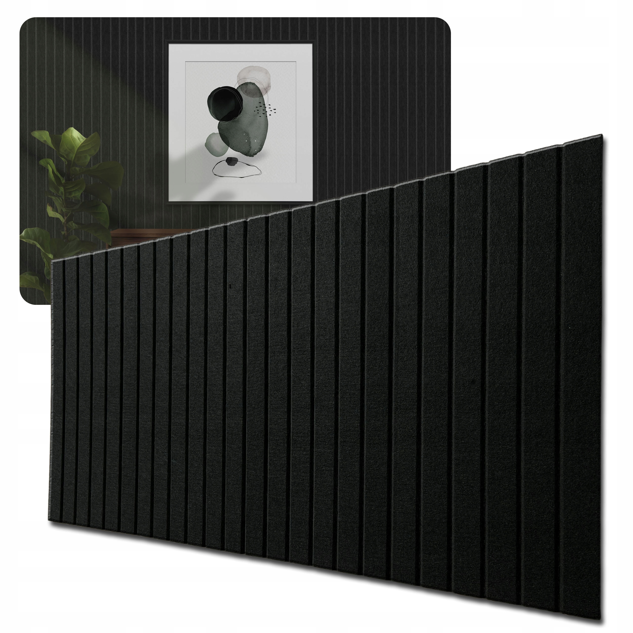 Panele ścienne Lamele 3D dekoracyjne filc 60x120cm Czarne 08 +pinezki