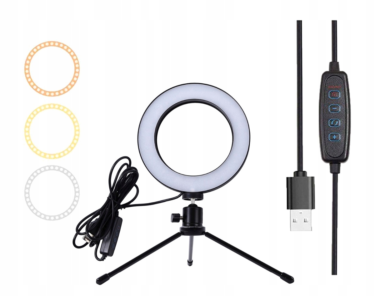 LAMPA PIERŚCIENIOWA LED RING STATYW SELFIE 3 BARWY BIELI TRIPOD SESJA ZD67B