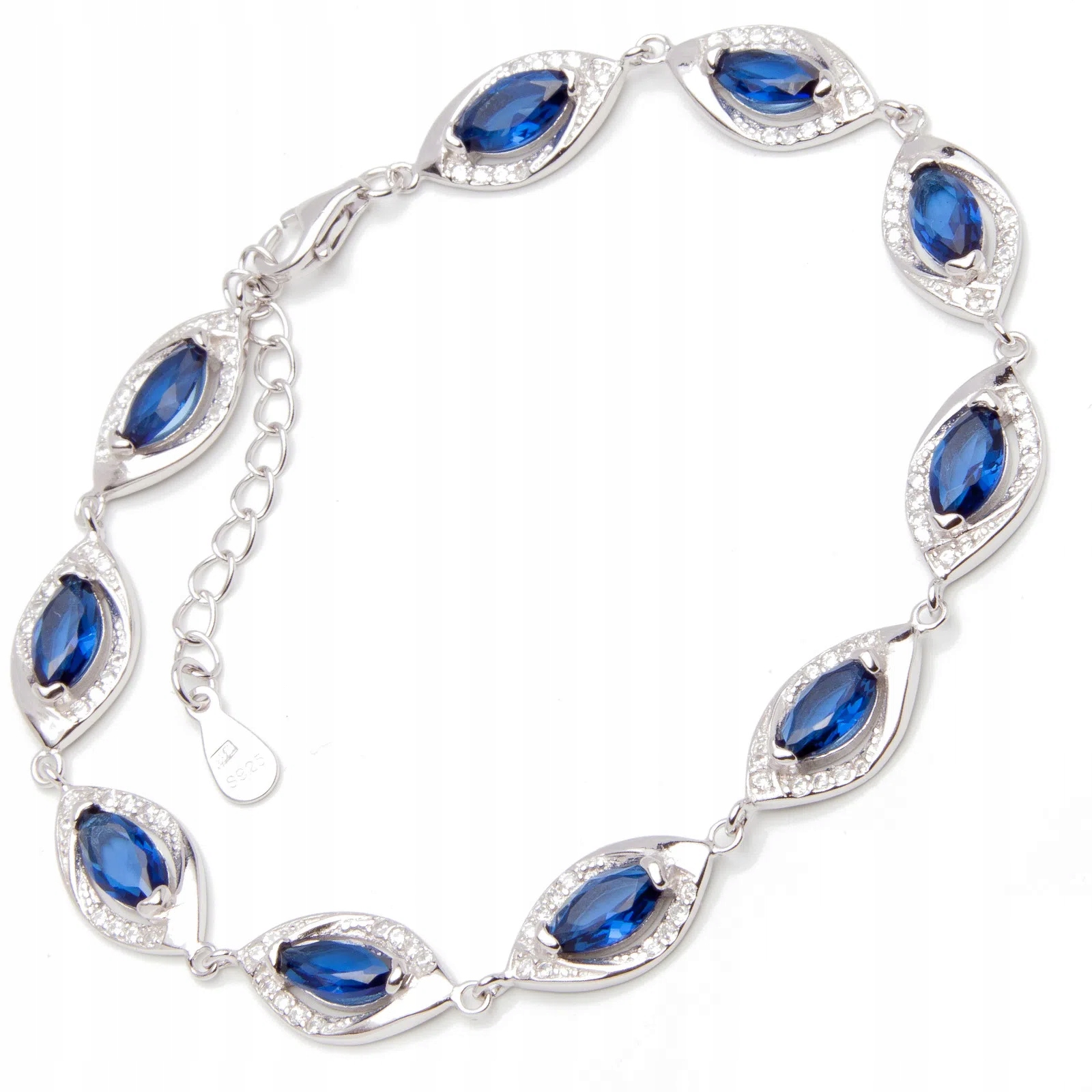 Stříbrný náramek pr.875 Modré Zirkony Slzy