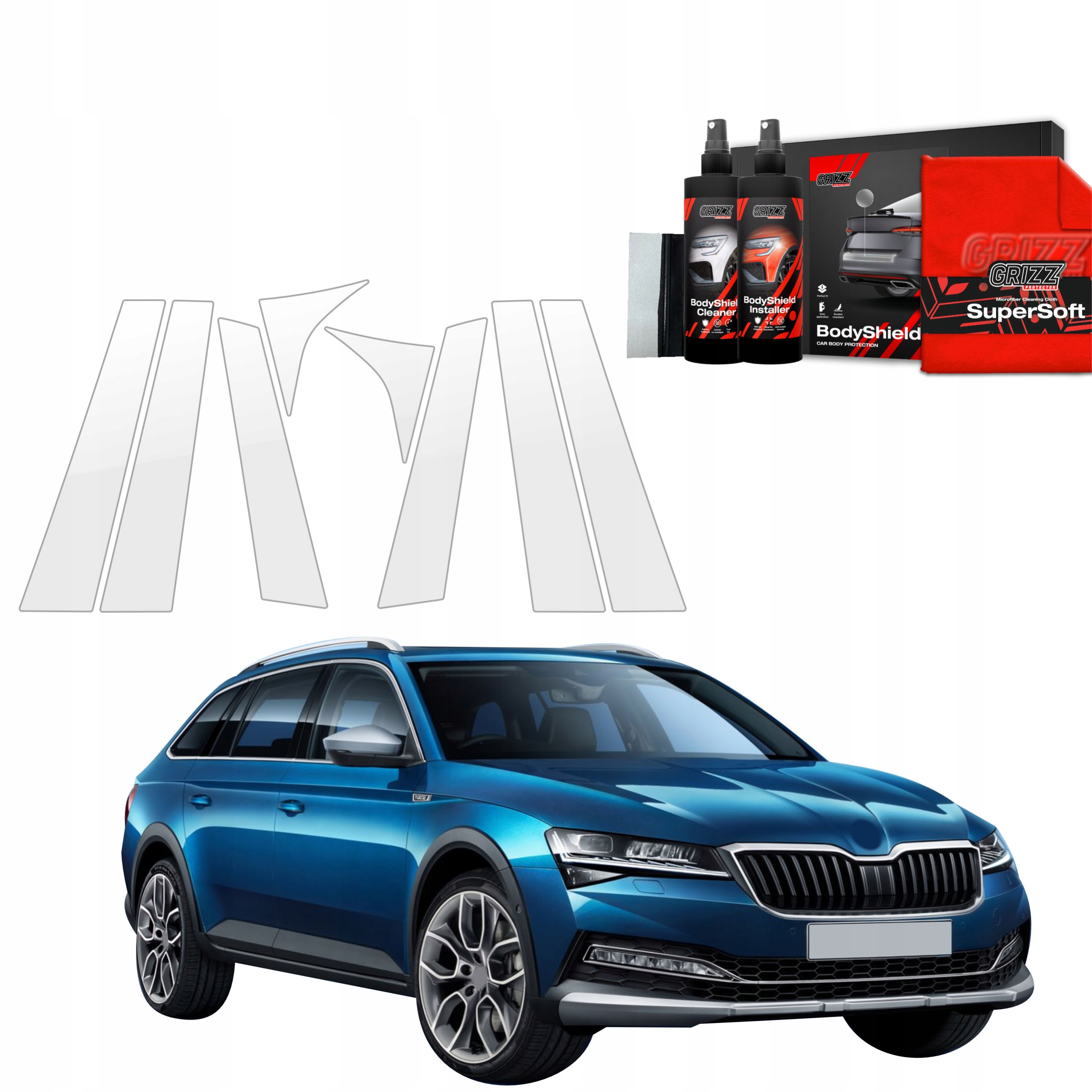 8v1 Fólie Ppf dýha na sloupky pro Škoda Superb 3 Combi (2019-2023) Grizz