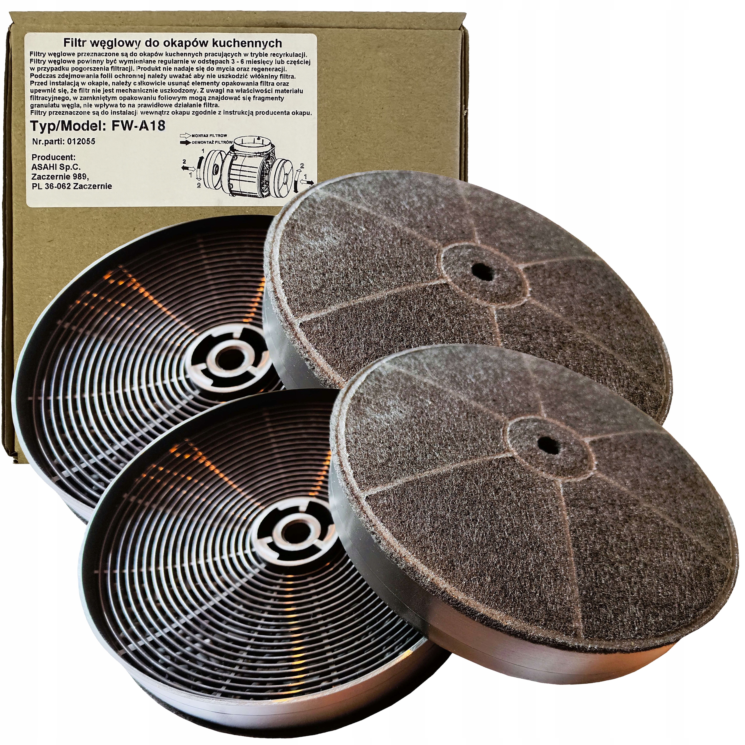 Filtr węglowy do okapu Amica Okp Omp Otp OMP6554BG zamiennik Fwp 18 4szt