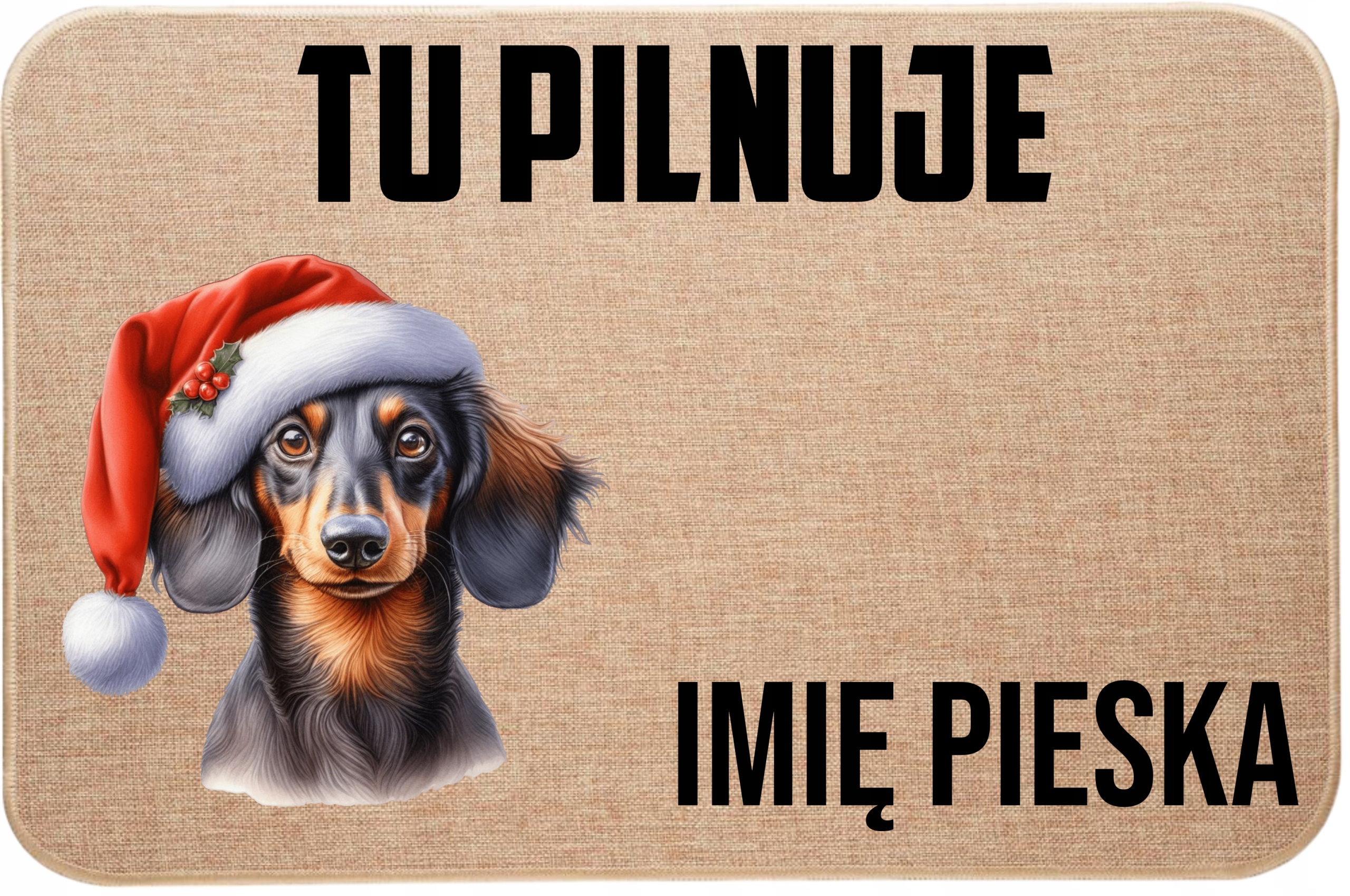 Lněná Vstupní Rohožka Na Vánoce Zde Hlídá Jméno Jezevčík