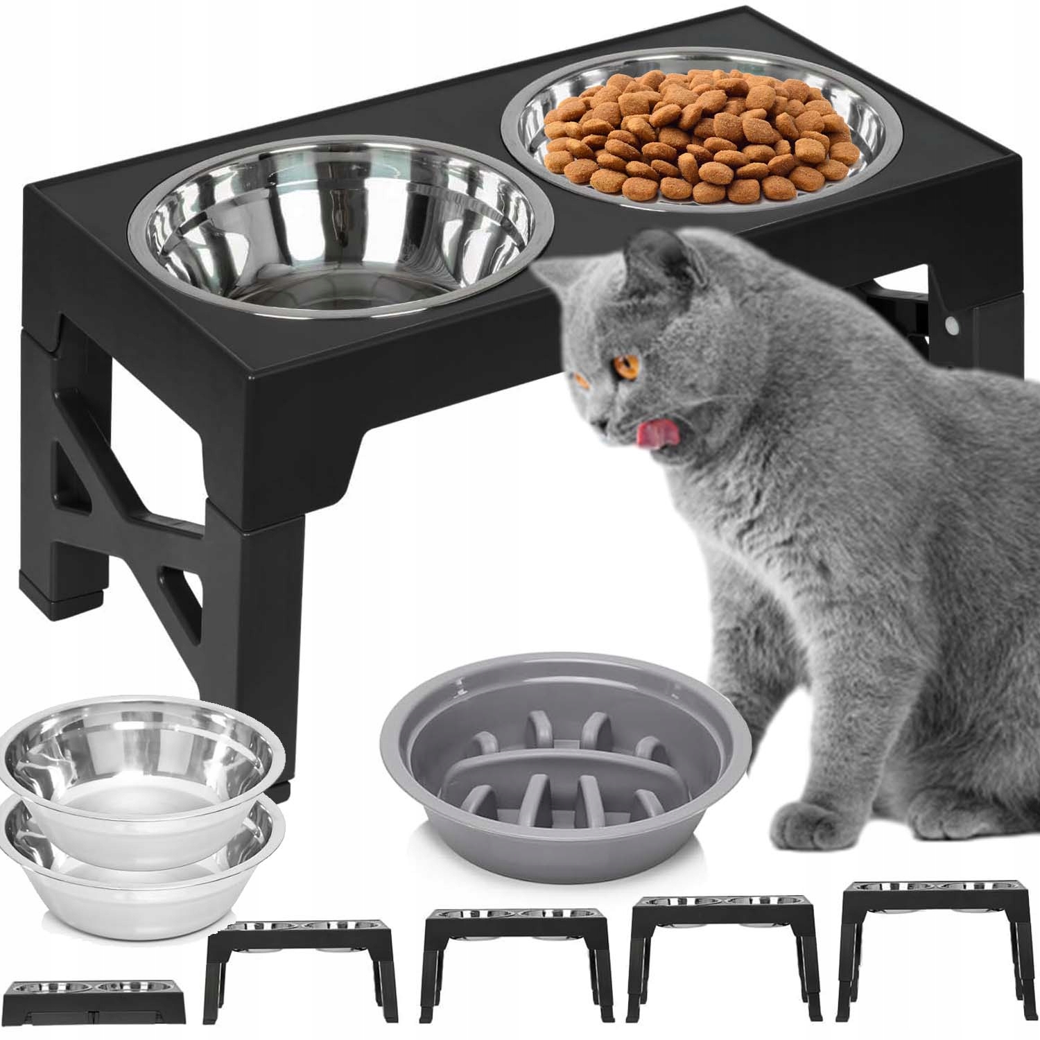 Levně Miska Na Stojanu Pro Psa S Nastavitelným Dvojitým Kovovým Stojanem Na Misky Na Vodu