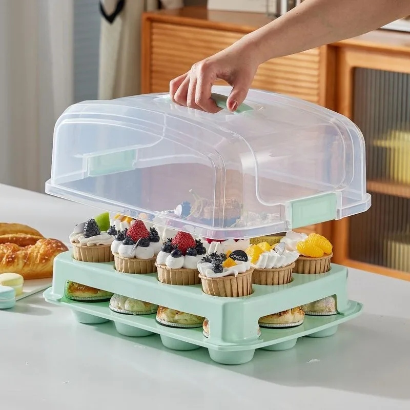 Pojemnik na Babeczki Stojak 2 Poziomy Pudełko na 24 Muffinki Zielone