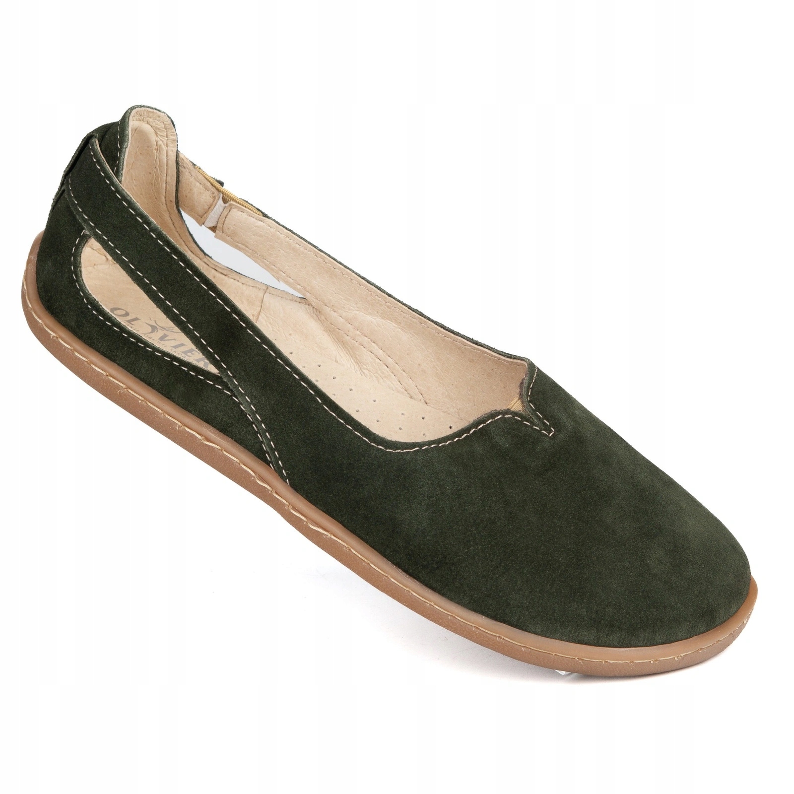 Damskie baleriny barefoot na szeroką stopę skórzane Flow zielone 38