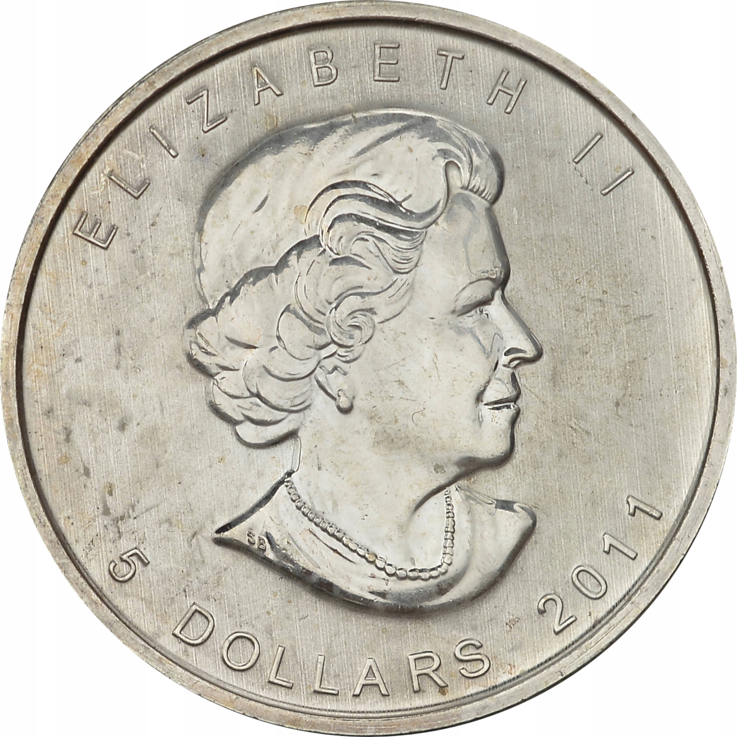 15.gy.CANADA, E.II, 5 DOLARÓW 2011 LIŚĆ KLONU