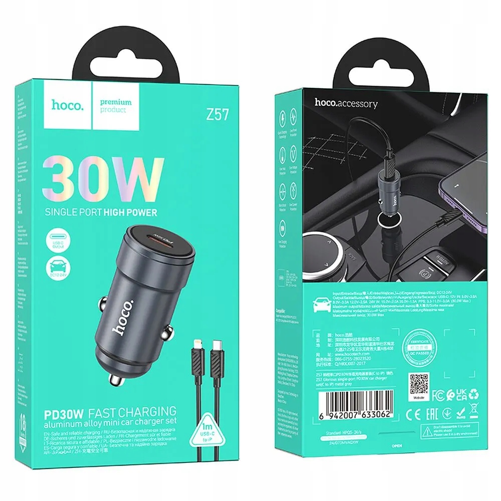 Ładowarka samochodowa Hoco Usb C QC3.0 Pd 30W kabel Usb C do Lightning Z5