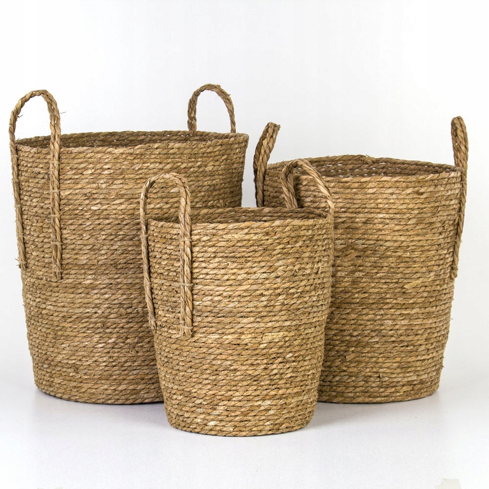 НАБОР ИЗ 3 КОРЗИН ИЗ МОРСКИХ ВОДОРОСЛЕЙ НАТУРАЛЬНЫЙ ПЛЕТЕНЫЙ
