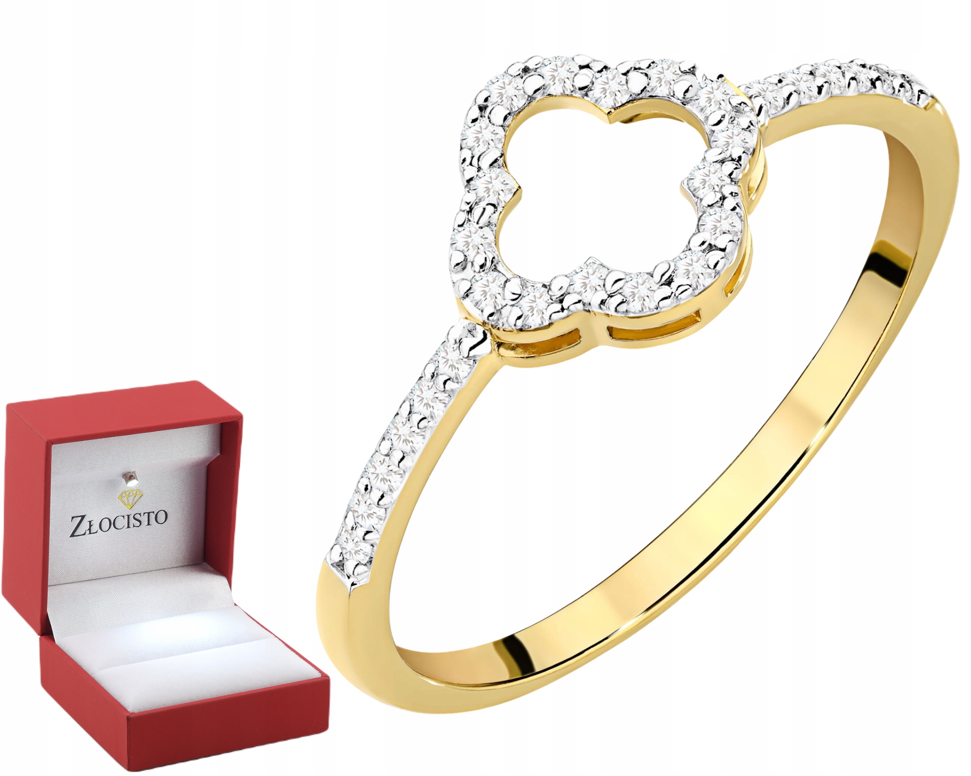Zlatý Prstýnek Čtyřlístek Jetelem A Diamanty, Zlato 585, Dárek Gravírování